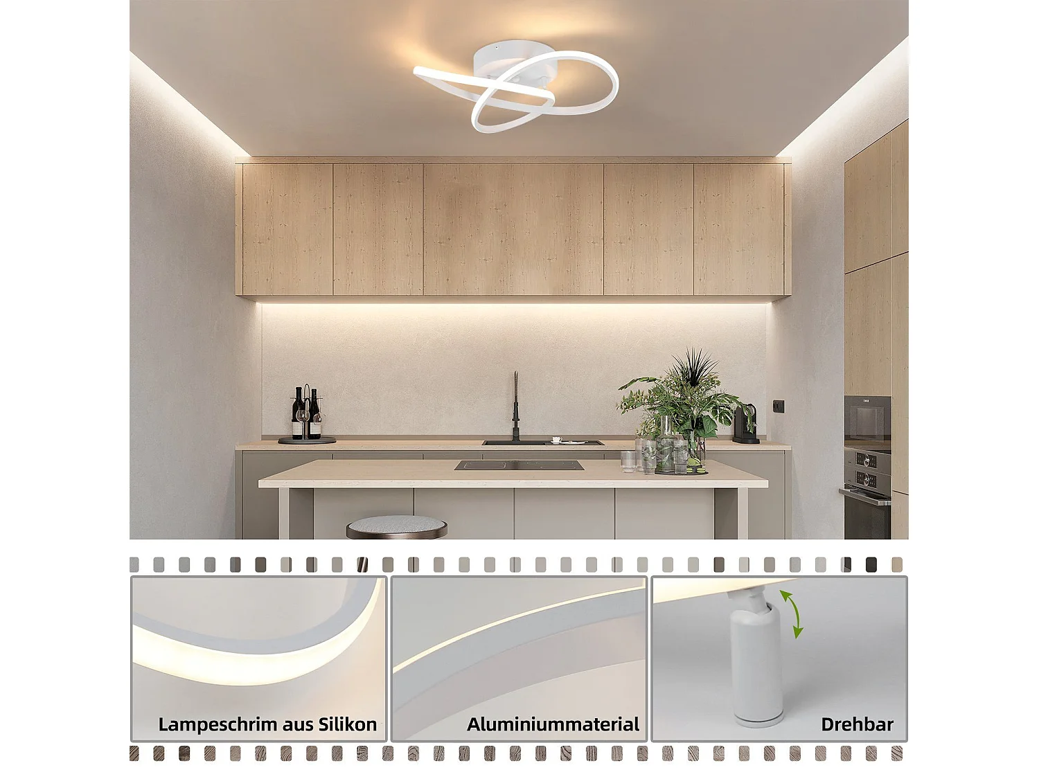 NETTLIFE Plafondlamp LED – 40cm - Wit – Dimbaar - Moderne Plafondverlichting – met creatief ontwerp - Metaal - voor Woonkamer | Slaapkamer | Gang - 33W