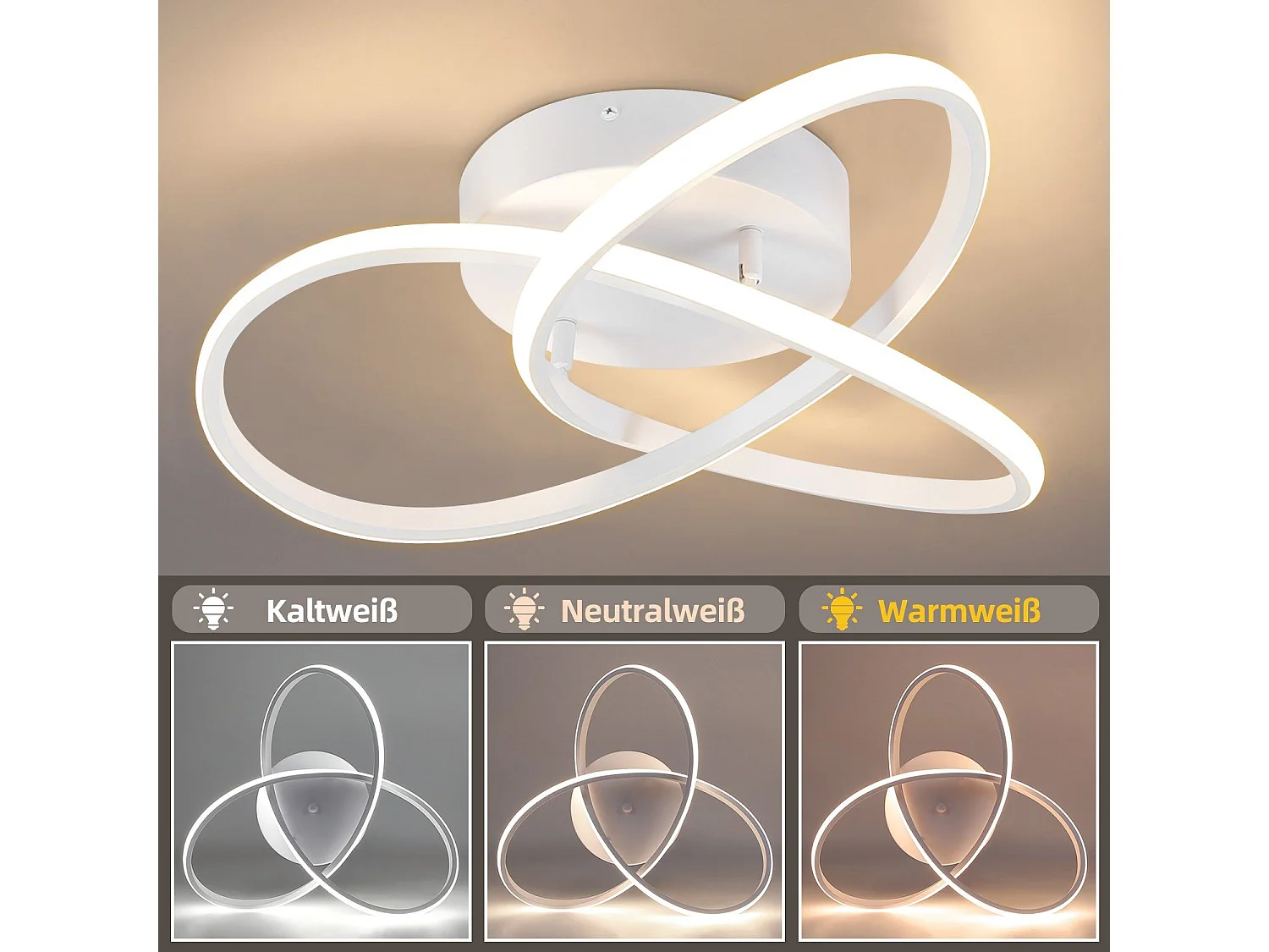 NETTLIFE Plafondlamp LED – 40cm - Wit – Dimbaar - Moderne Plafondverlichting – met creatief ontwerp - Metaal - voor Woonkamer | Slaapkamer | Gang - 33W