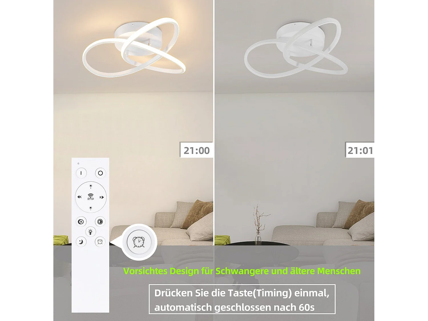 NETTLIFE Plafonnier LED Blanc Dimmable 40CM Moderne avec Télécommande Lampe Design Géométrie 33W pour Salon Chambre Cuisine Couloir Studio