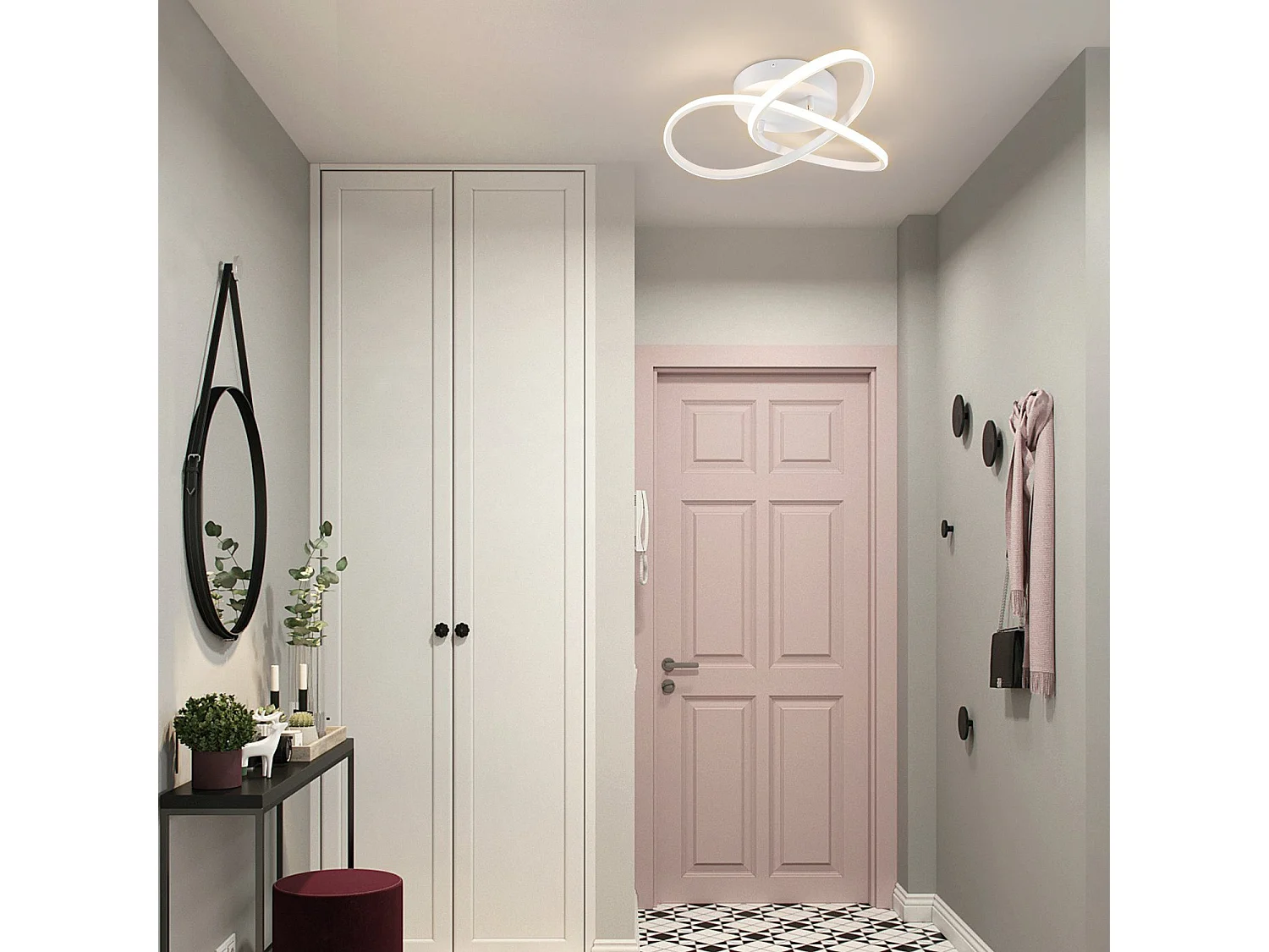 NETTLIFE Plafonnier LED Blanc Dimmable 40CM Moderne avec Télécommande Lampe Design Géométrie 33W pour Salon Chambre Cuisine Couloir Studio