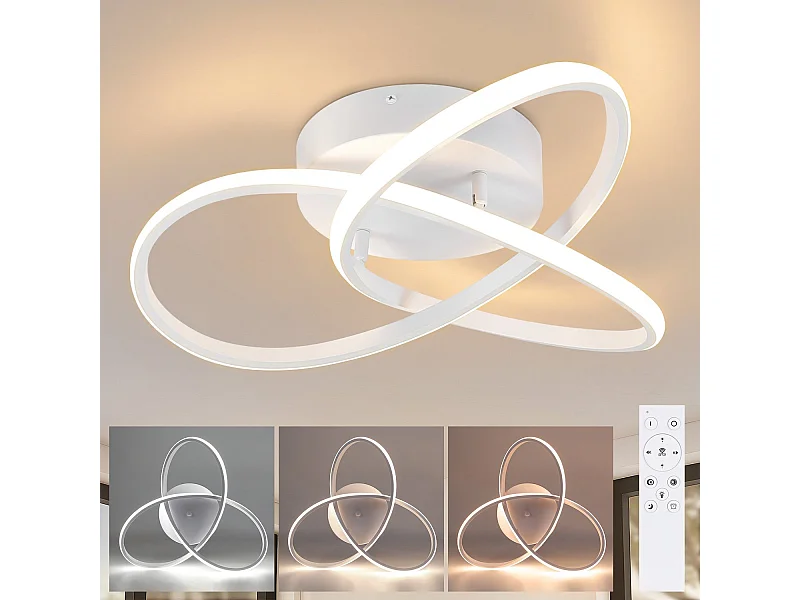 NETTLIFE biała lampa sufitowa LED z możliwością przyciemniania 40CM nowoczesna z pilotem lampa w kształcie geometrii 33W do salonu sypialnia kuchnia korytarz Studio