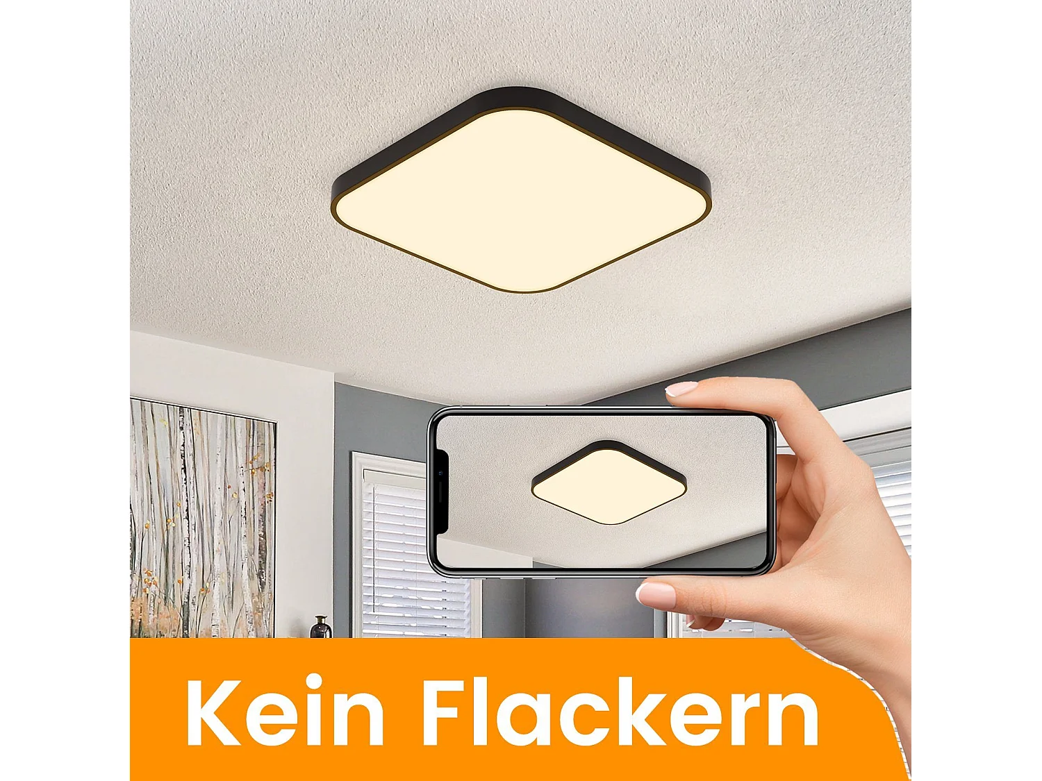 NETTLIFE Plafondlamp - LED - Ø 27 cm - Zwart plafonniére - 19W - warmwit licht - rechthoek