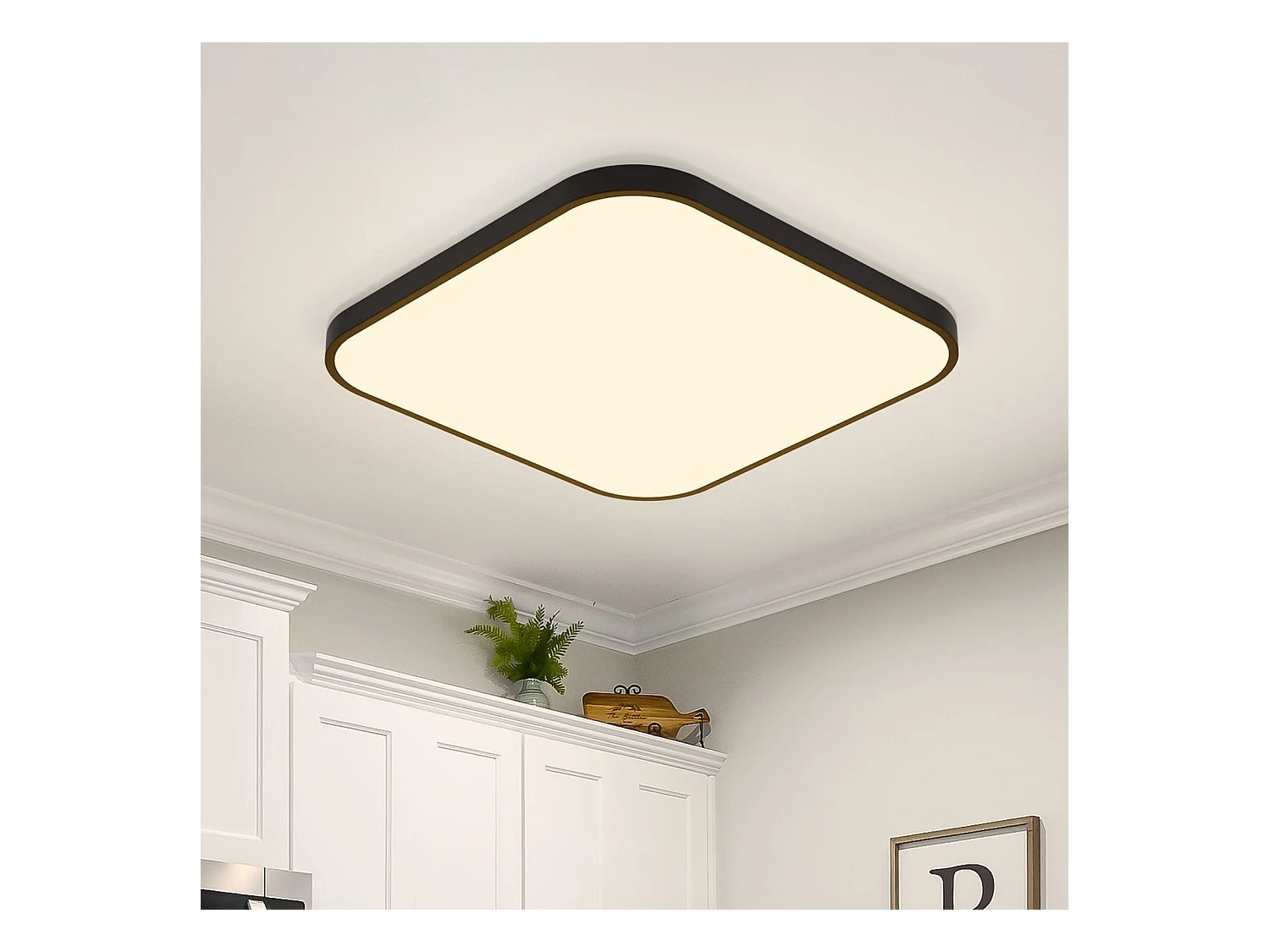 NETTLIFE Plafonnier LED Plat 27cm Lampe de Cuisine Noir Blanc Chaud 19W Chambre Carrée Lampe de Bain IP44 pour Cuisine Couloir Salle de Bain