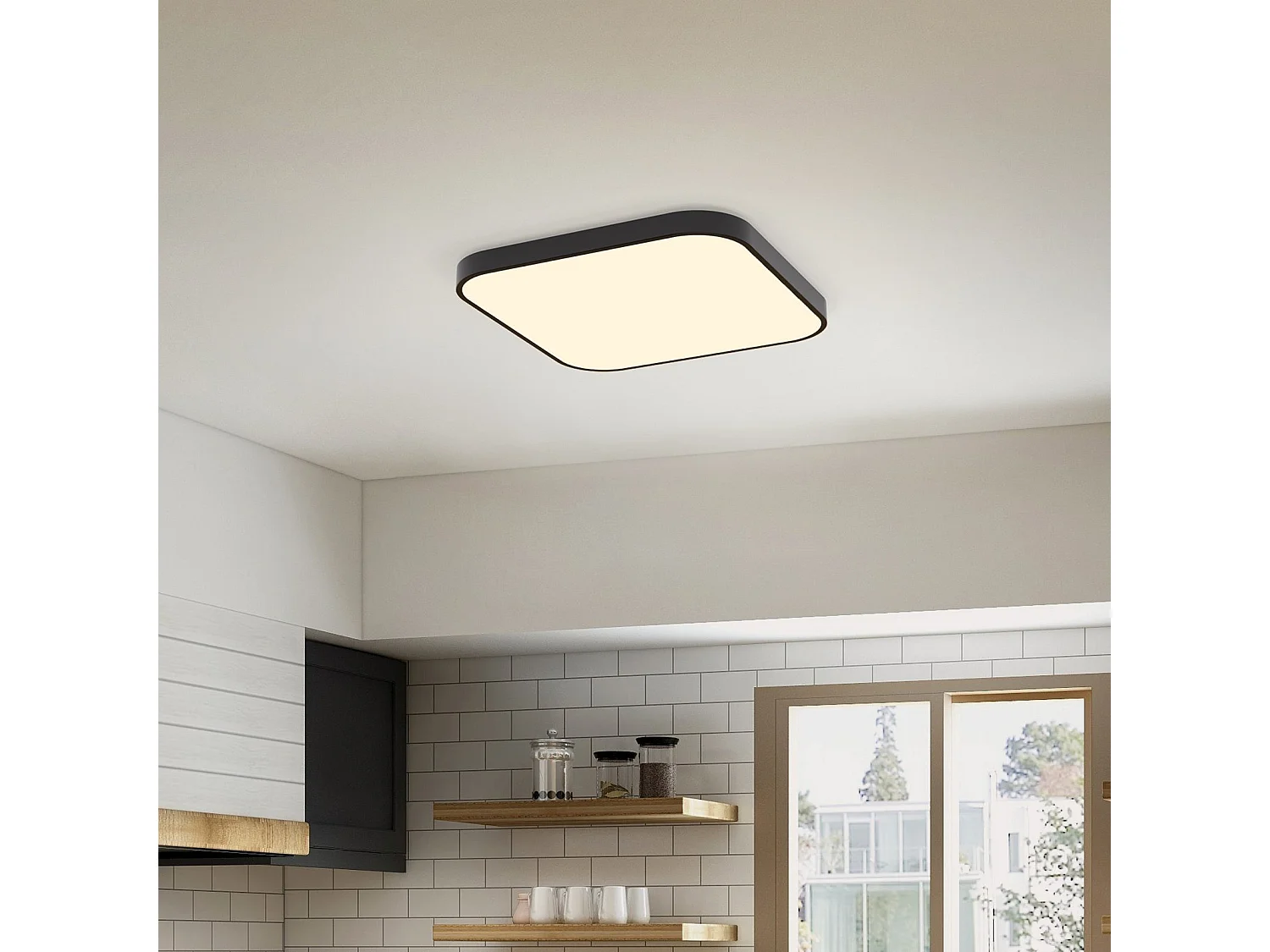 NETTLIFE Plafonnier LED Plat 27cm Lampe de Cuisine Noir Blanc Chaud 19W Chambre Carrée Lampe de Bain IP44 pour Cuisine Couloir Salle de Bain