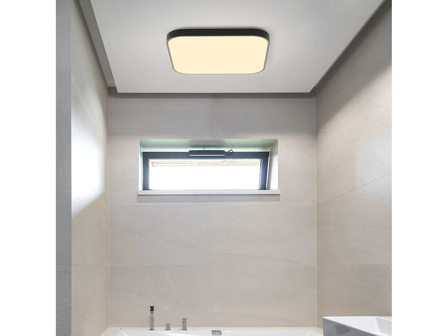 NETTLIFE Plafonnier LED Plat 27cm Lampe de Cuisine Noir Blanc Chaud 19W Chambre Carrée Lampe de Bain IP44 pour Cuisine Couloir Salle de Bain