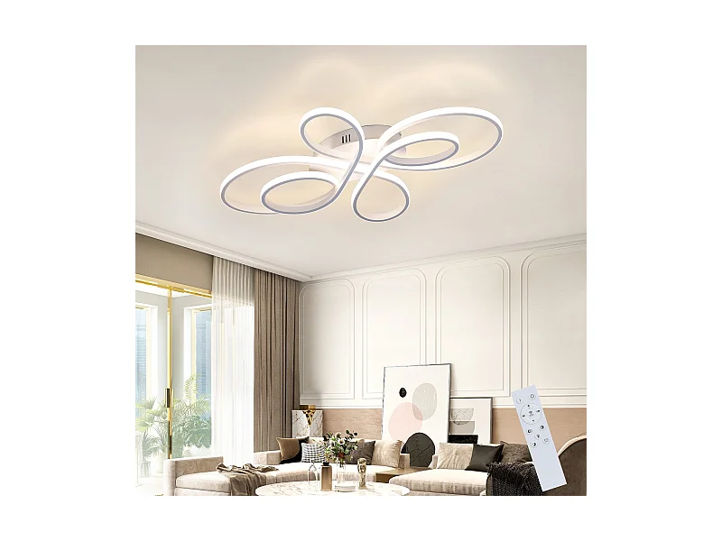 NETTLIFE Plafonnier LED Dimmable 66cm Moderne Blanc 65W Lampe de Chambre avec Télécommande Grand pour Salon Salle à Manger Bureau Étude