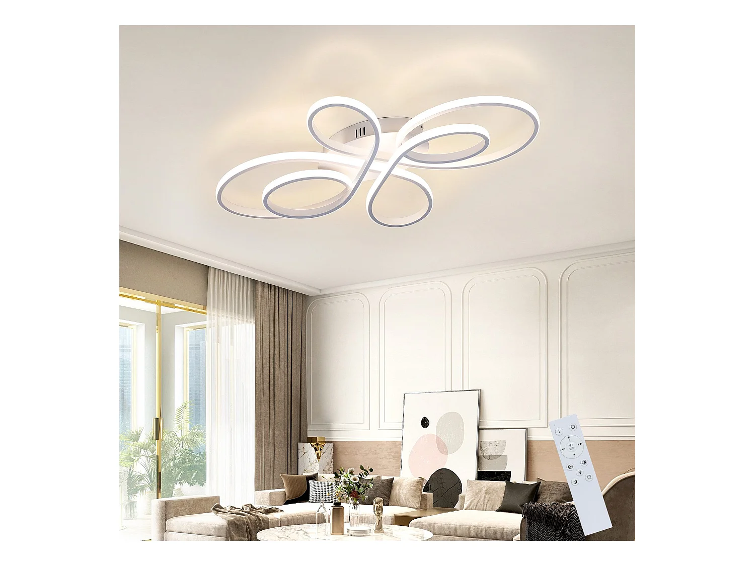 NETTLIFE Plafonnier LED Dimmable 66cm Moderne Blanc 65W Lampe de Chambre avec Télécommande Grand pour Salon Salle à Manger Bureau Étude
