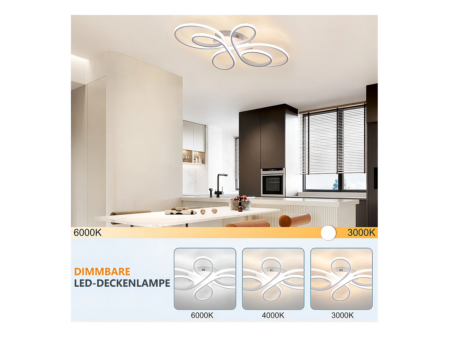 NETTLIFE Plafonnier LED Dimmable 66cm Moderne Blanc 65W Lampe de Chambre avec Télécommande Grand pour Salon Salle à Manger Bureau Étude