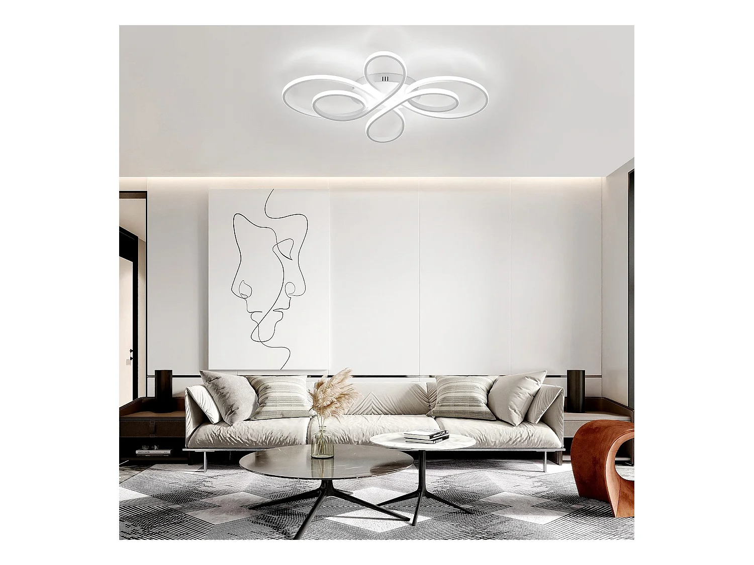 NETTLIFE Plafonnier LED Dimmable 66cm Moderne Blanc 65W Lampe de Chambre avec Télécommande Grand pour Salon Salle à Manger Bureau Étude