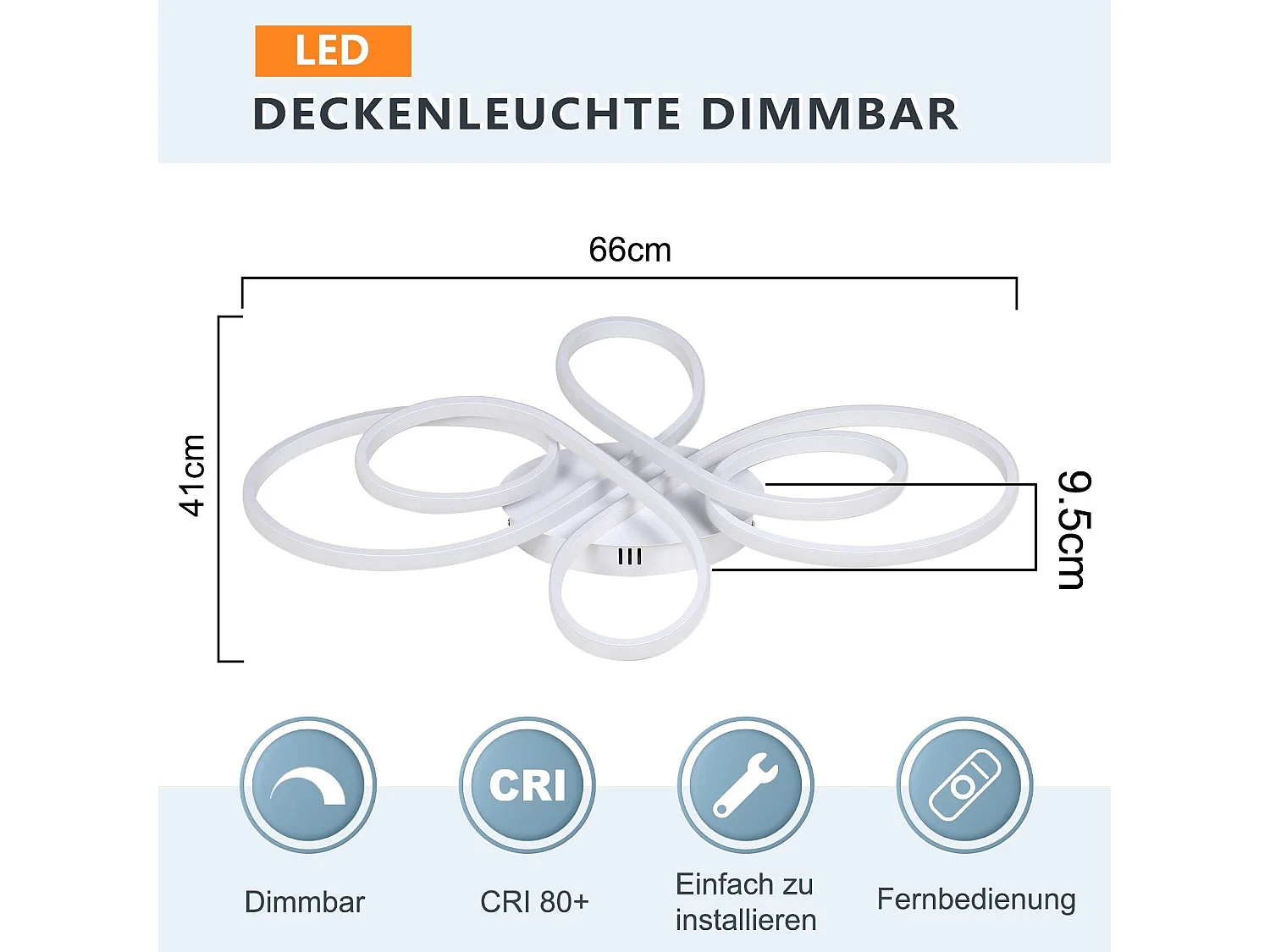 NETTLIFE Plafonnier LED Dimmable 66cm Moderne Blanc 65W Lampe de Chambre avec Télécommande Grand pour Salon Salle à Manger Bureau Étude