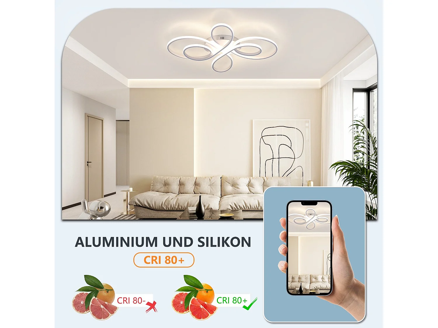 NETTLIFE ściemnialna lampa sufitowa LED 66cm nowoczesna biała 65W lampa do sypialni z pilotem duża do salonu jadalnia biuro gabinet