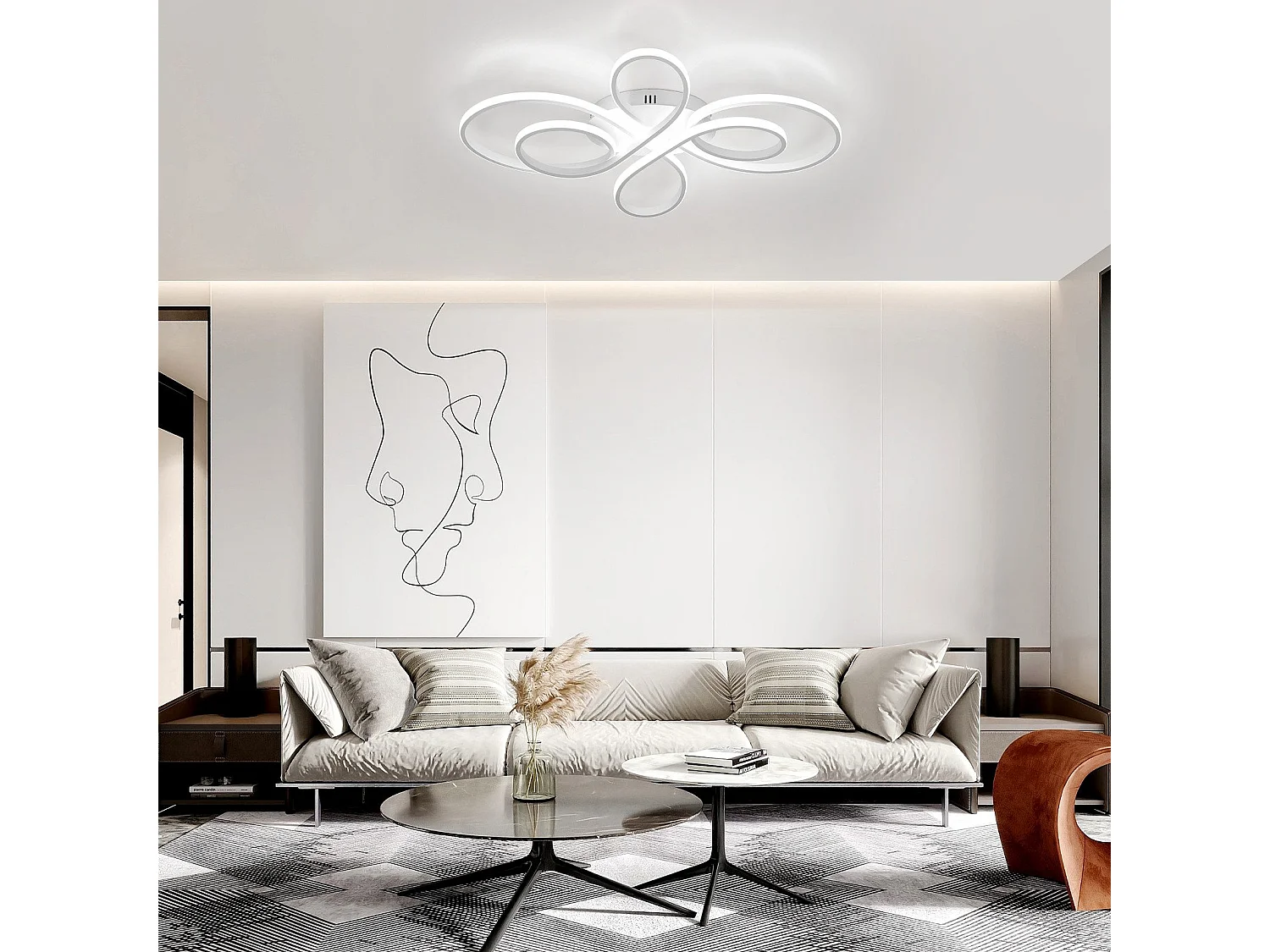 NETTLIFE ściemnialna lampa sufitowa LED 66cm nowoczesna biała 65W lampa do sypialni z pilotem duża do salonu jadalnia biuro gabinet