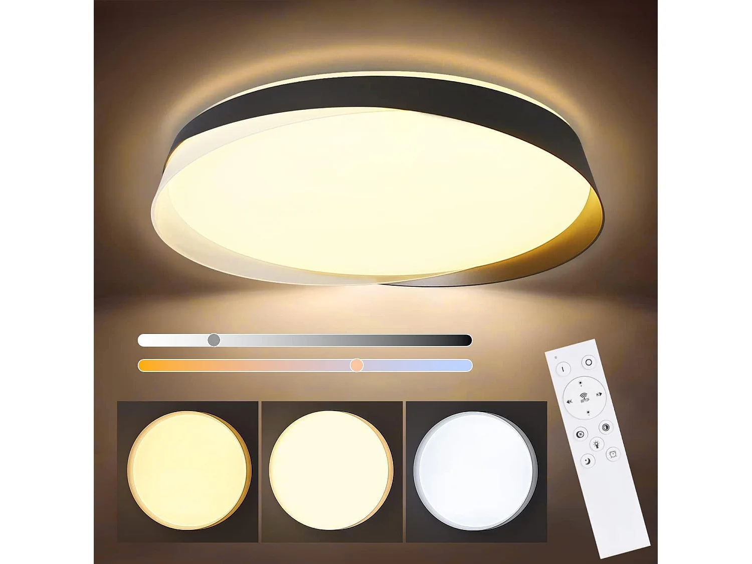 NETTLIFE LED Plafondlamp - Zwart - Rond - Modern - Dimbaar 3000-6000K - 36W Woonkamerlamp met Afstandsbediening - voor Slaapkamer | Keuken | Hal | Eetkamer