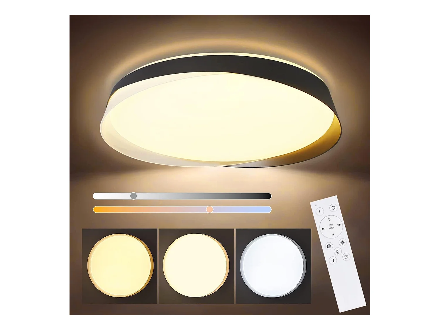 NETTLIFE LED Plafondlamp - Zwart - Rond - Modern - Dimbaar 3000-6000K - 36W Woonkamerlamp met Afstandsbediening - voor Slaapkamer | Keuken | Hal | Eetkamer