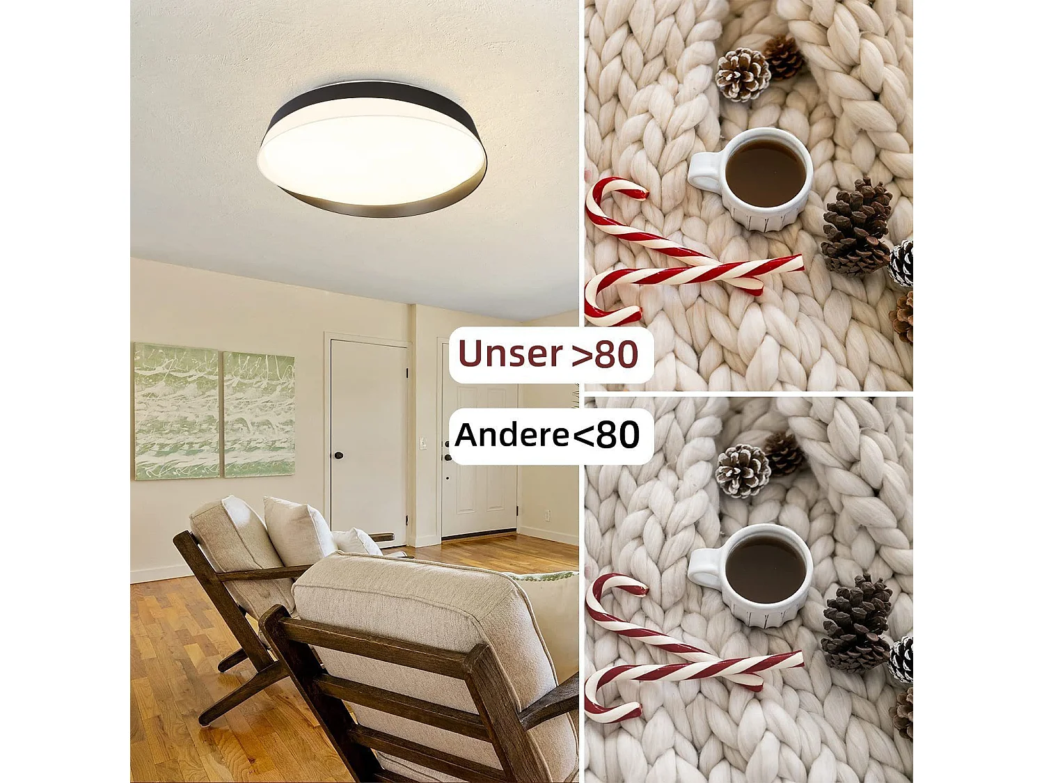 NETTLIFE Plafonnier LED 36W, 3000K-6000K, 41,5*41,5*7,5 cm Dimmable Noir avec Télécommande Chambre Rond Moderne pour Cuisine Couloir Salle à Manger