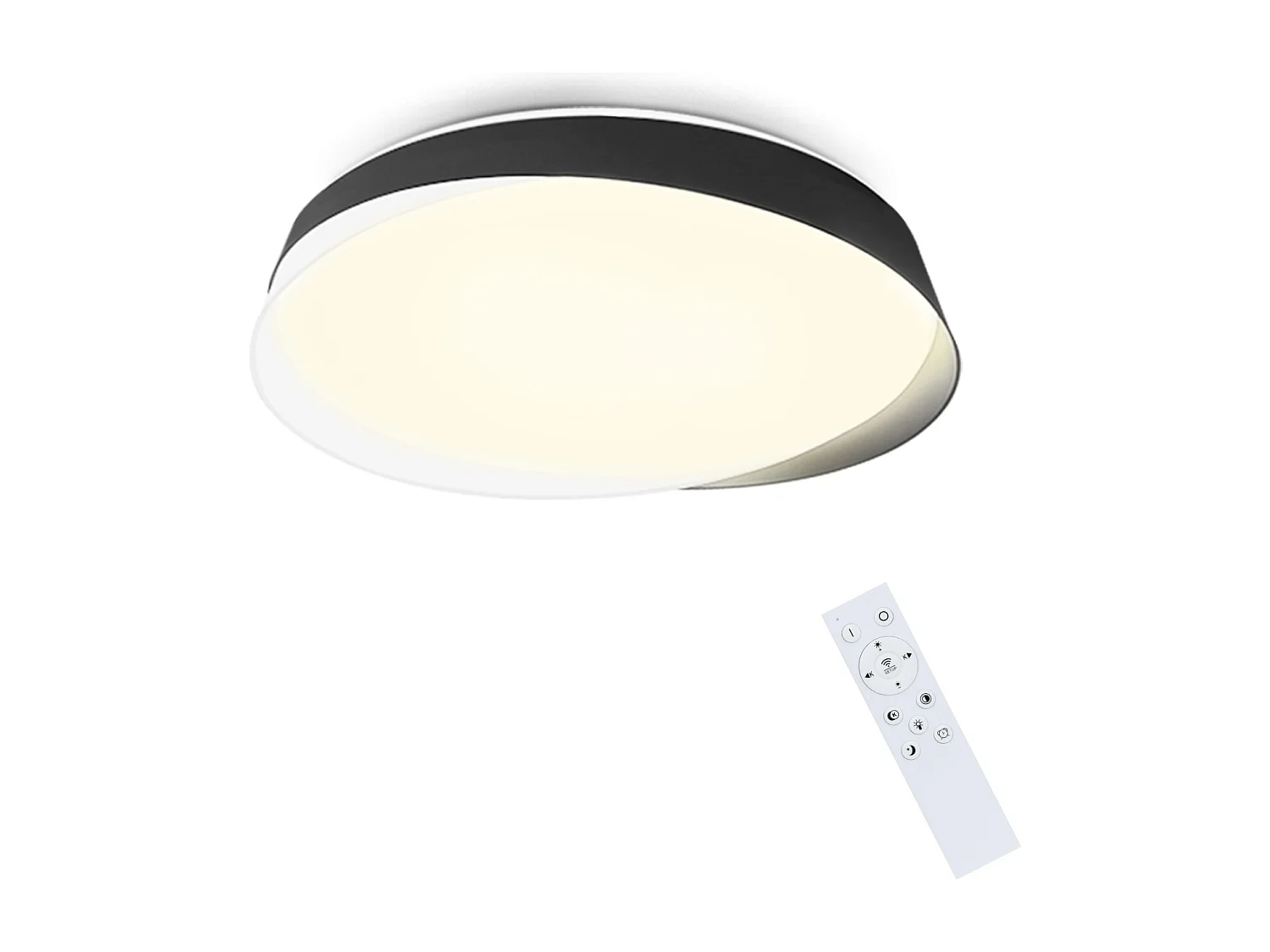 NETTLIFE Plafonnier LED 36W, 3000K-6000K, 41,5*41,5*7,5 cm Dimmable Noir avec Télécommande Chambre Rond Moderne pour Cuisine Couloir Salle à Manger