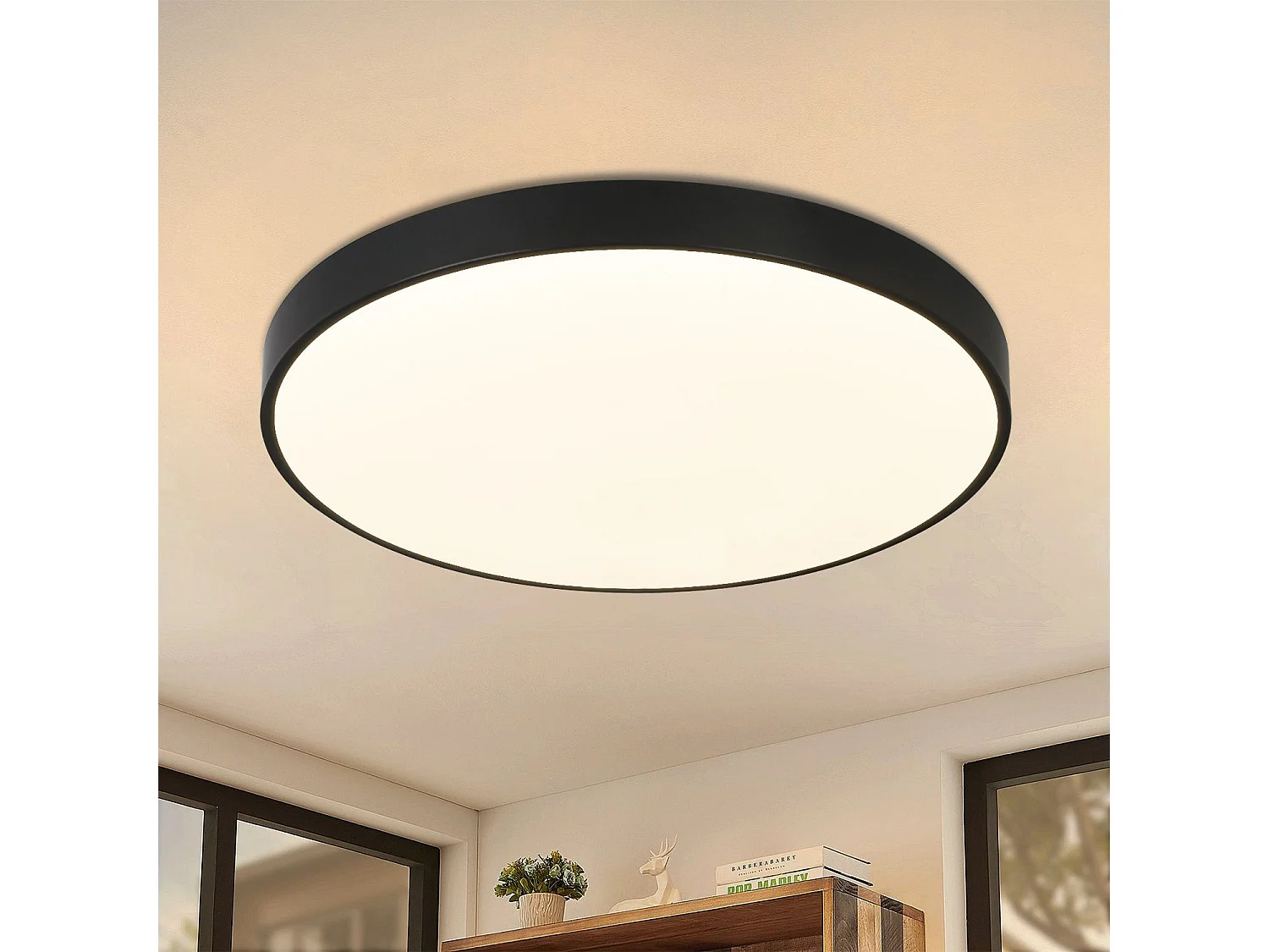 NETTLIFE LED plafondlamp, platte slaapkamerlamp, 17W, zwarte lamp, warm witte lamp, IP44 ronde lamp voor badkamer en woonkamer