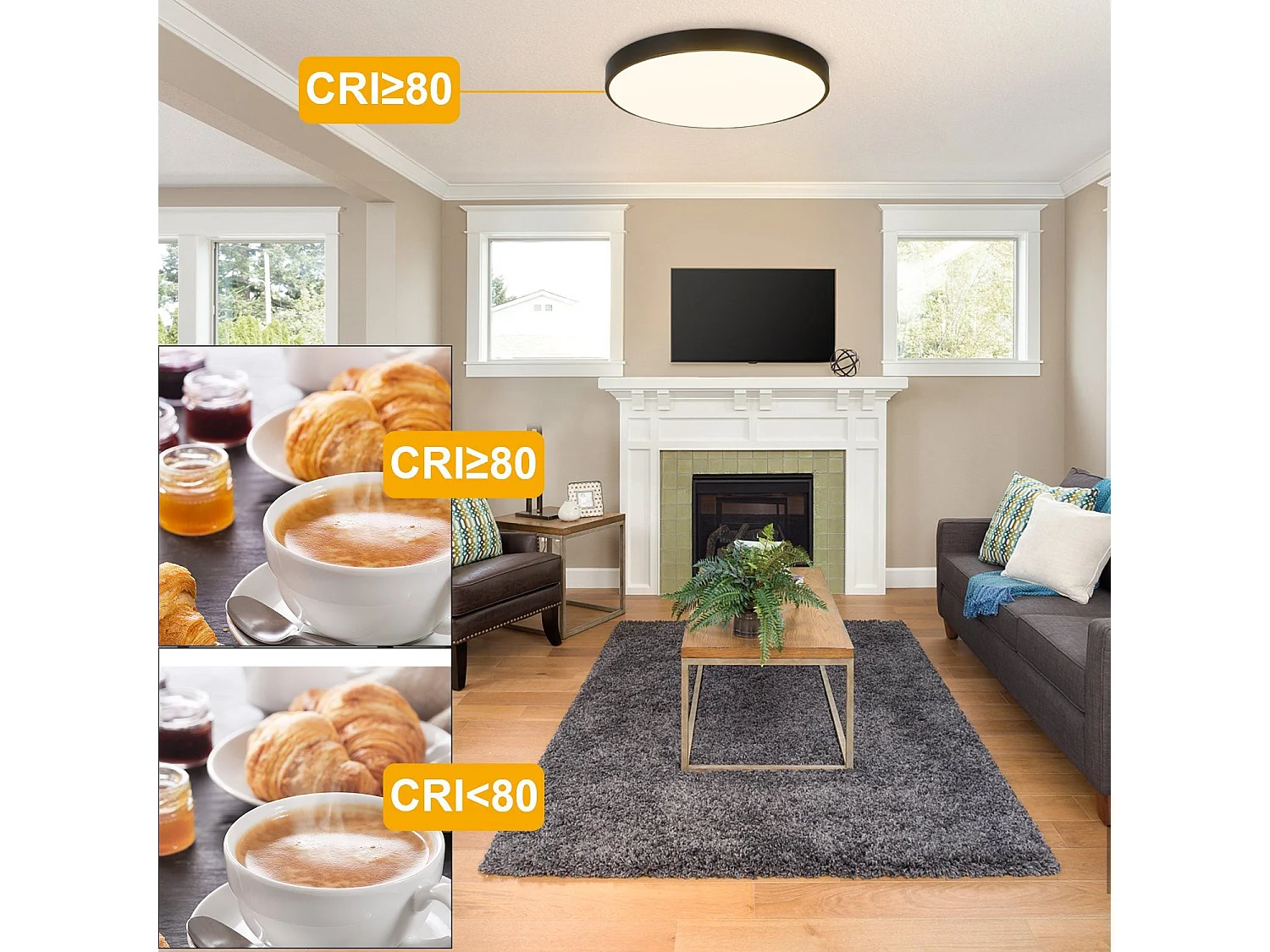 NETTLIFE LED plafondlamp, platte slaapkamerlamp, 17W, zwarte lamp, warm witte lamp, IP44 ronde lamp voor badkamer en woonkamer