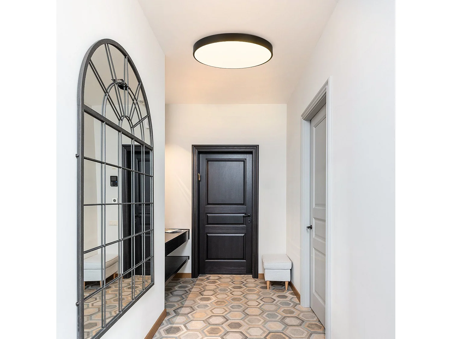 NETTLIFE LED plafondlamp, platte slaapkamerlamp, 17W, zwarte lamp, warm witte lamp, IP44 ronde lamp voor badkamer en woonkamer