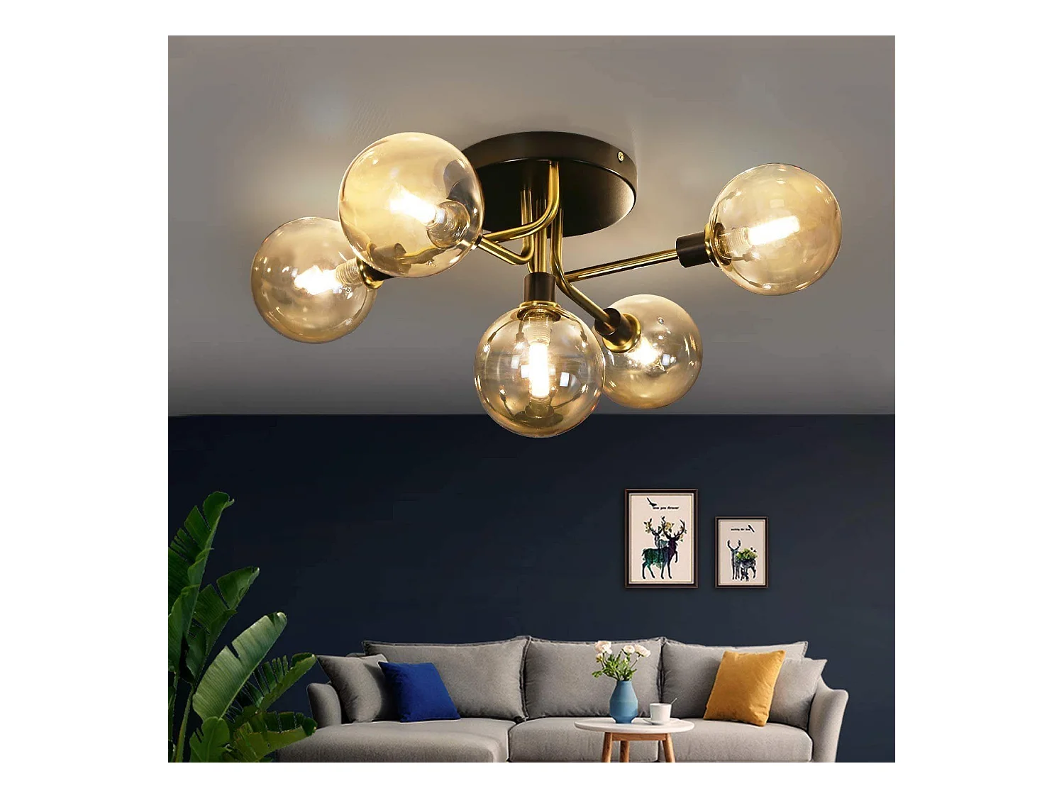 NETTLIFE Plafonnier LED Salon Chambre avec 5 Ampoules Boules de Verre G9 Salon Chambre Lumière Intérieur Lustre Lampe Salle à Manger