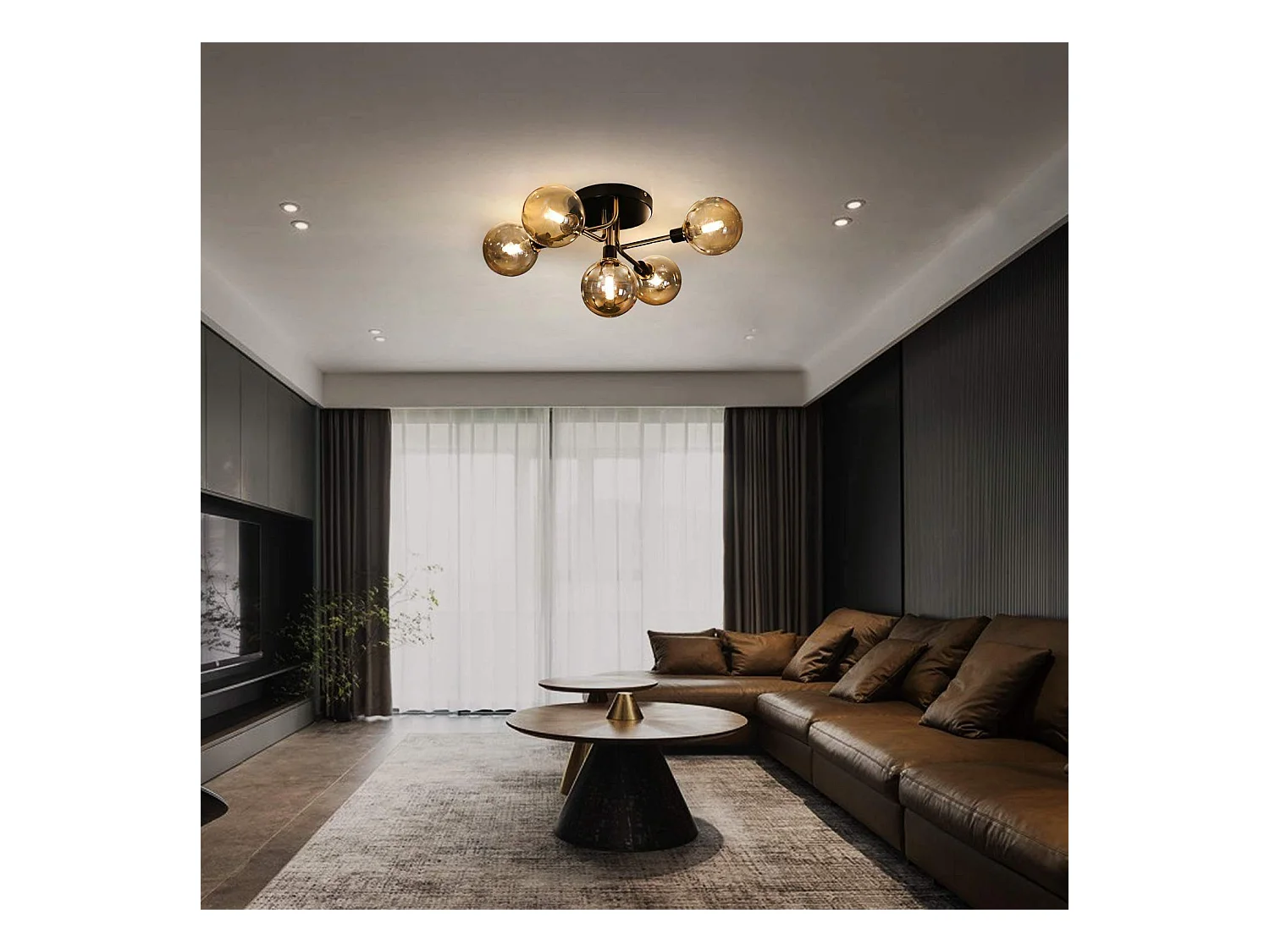 NETTLIFE Plafondlamp - 5 vlammen - G9 Fitting - moderne - metaal - met glazen bol amber - binnenverlichting kroonluchter - voor slaapkamer woonkamer