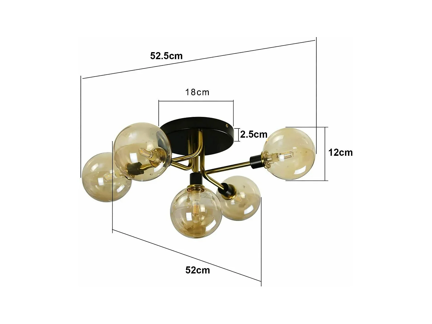 NETTLIFE Plafondlamp - 5 vlammen - G9 Fitting - moderne - metaal - met glazen bol amber - binnenverlichting kroonluchter - voor slaapkamer woonkamer