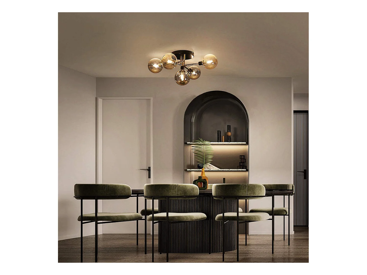 NETTLIFE Plafondlamp - 5 vlammen - G9 Fitting - moderne - metaal - met glazen bol amber - binnenverlichting kroonluchter - voor slaapkamer woonkamer