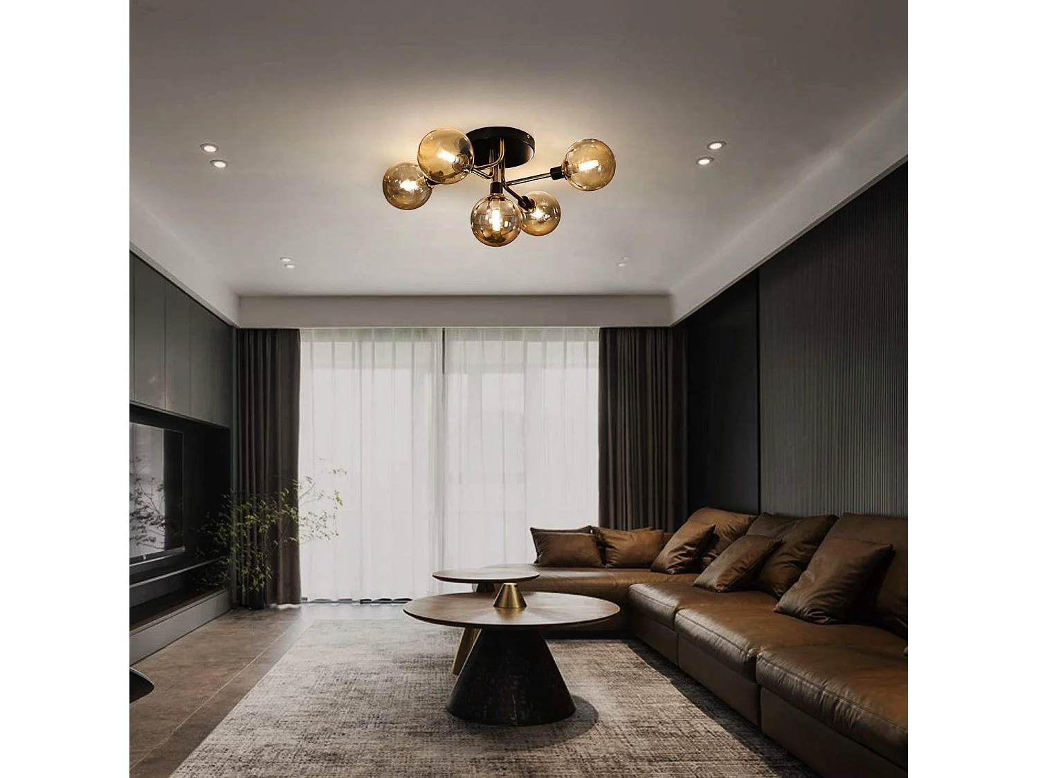 NETTLIFE Plafondlamp - 5 vlammen - G9 Fitting - moderne - metaal - met glazen bol amber - binnenverlichting kroonluchter - voor slaapkamer woonkamer