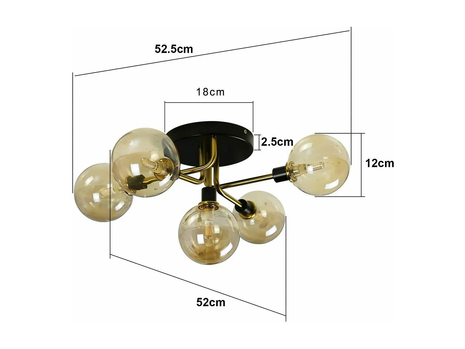NETTLIFE Plafondlamp - 5 vlammen - G9 Fitting - moderne - metaal - met glazen bol amber - binnenverlichting kroonluchter - voor slaapkamer woonkamer
