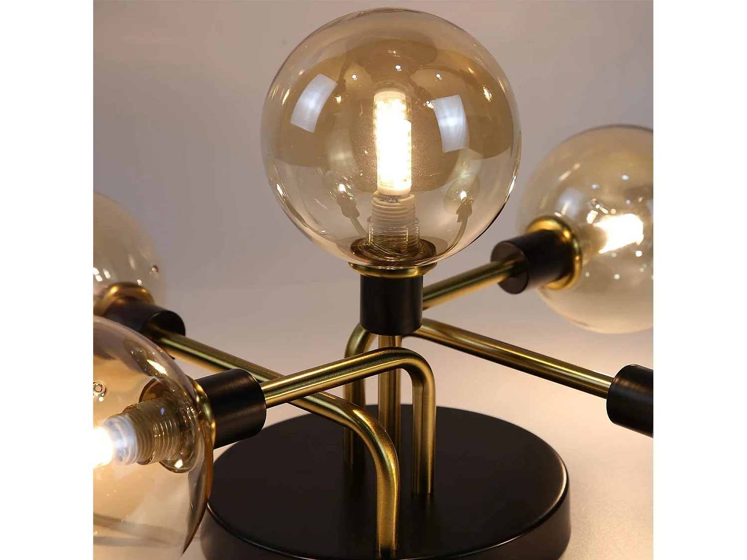 NETTLIFE Plafondlamp - 5 vlammen - G9 Fitting - moderne - metaal - met glazen bol amber - binnenverlichting kroonluchter - voor slaapkamer woonkamer