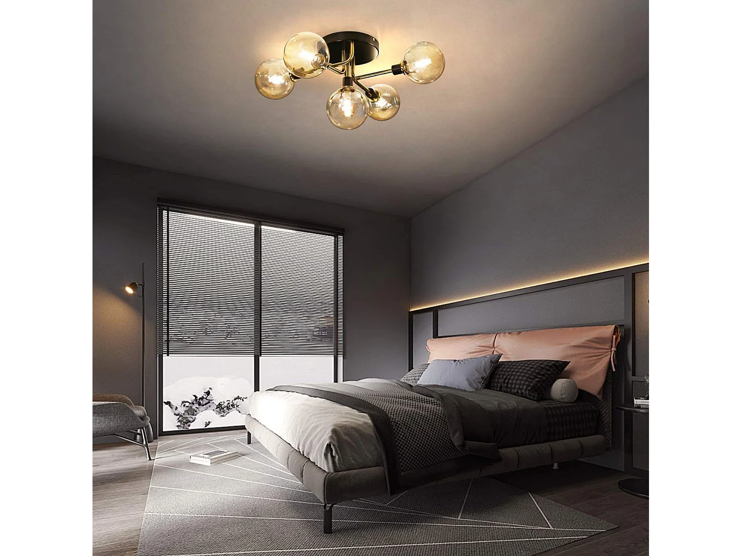 NETTLIFE Plafondlamp - 5 vlammen - G9 Fitting - moderne - metaal - met glazen bol amber - binnenverlichting kroonluchter - voor slaapkamer woonkamer