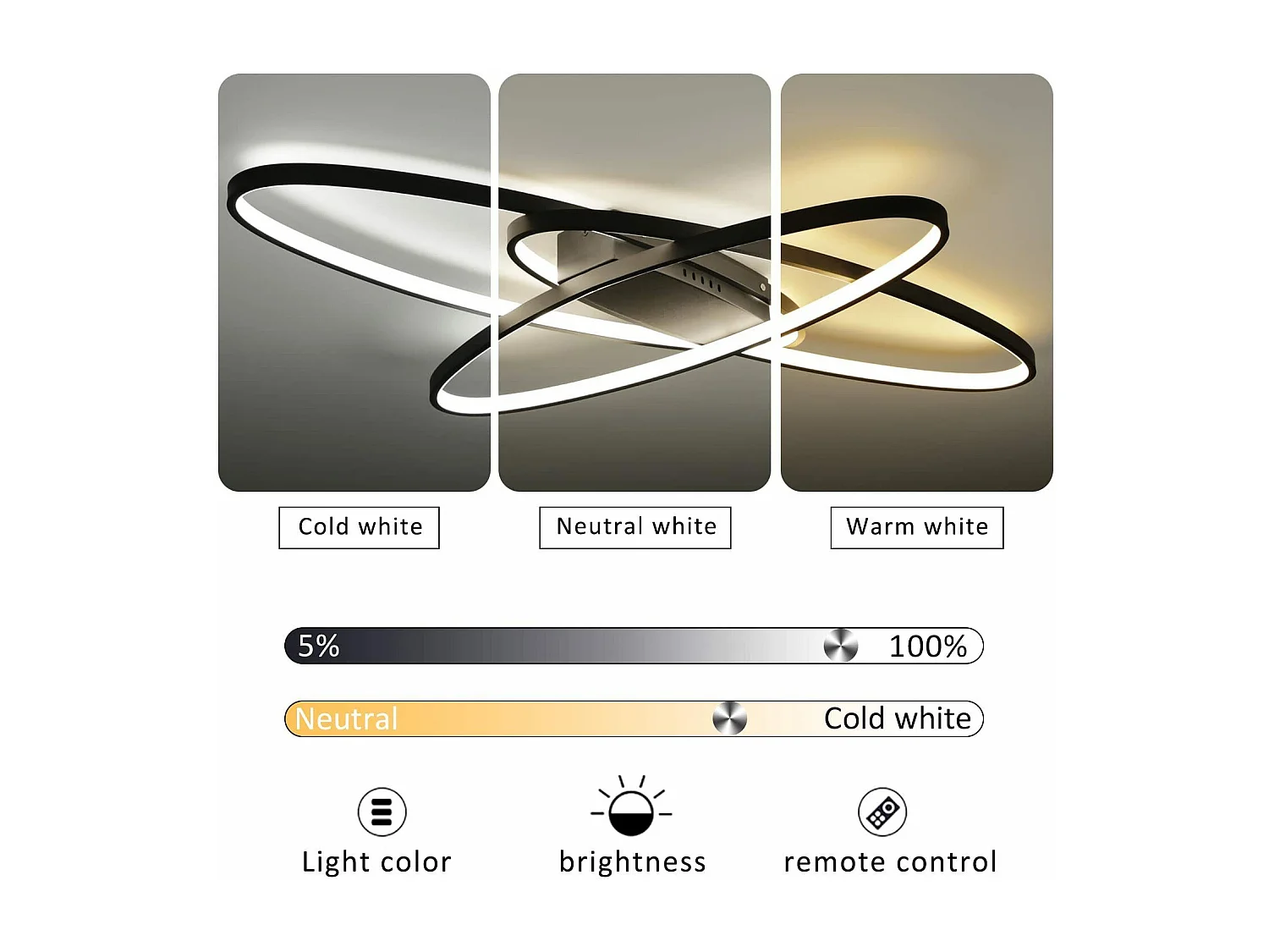 NETTLIFE Plafonnier LED Noir 75 W à intensité variable avec télécommande Intérieur Moderne pour Salon Chambre Cuisine Salle à Manger et Bureau