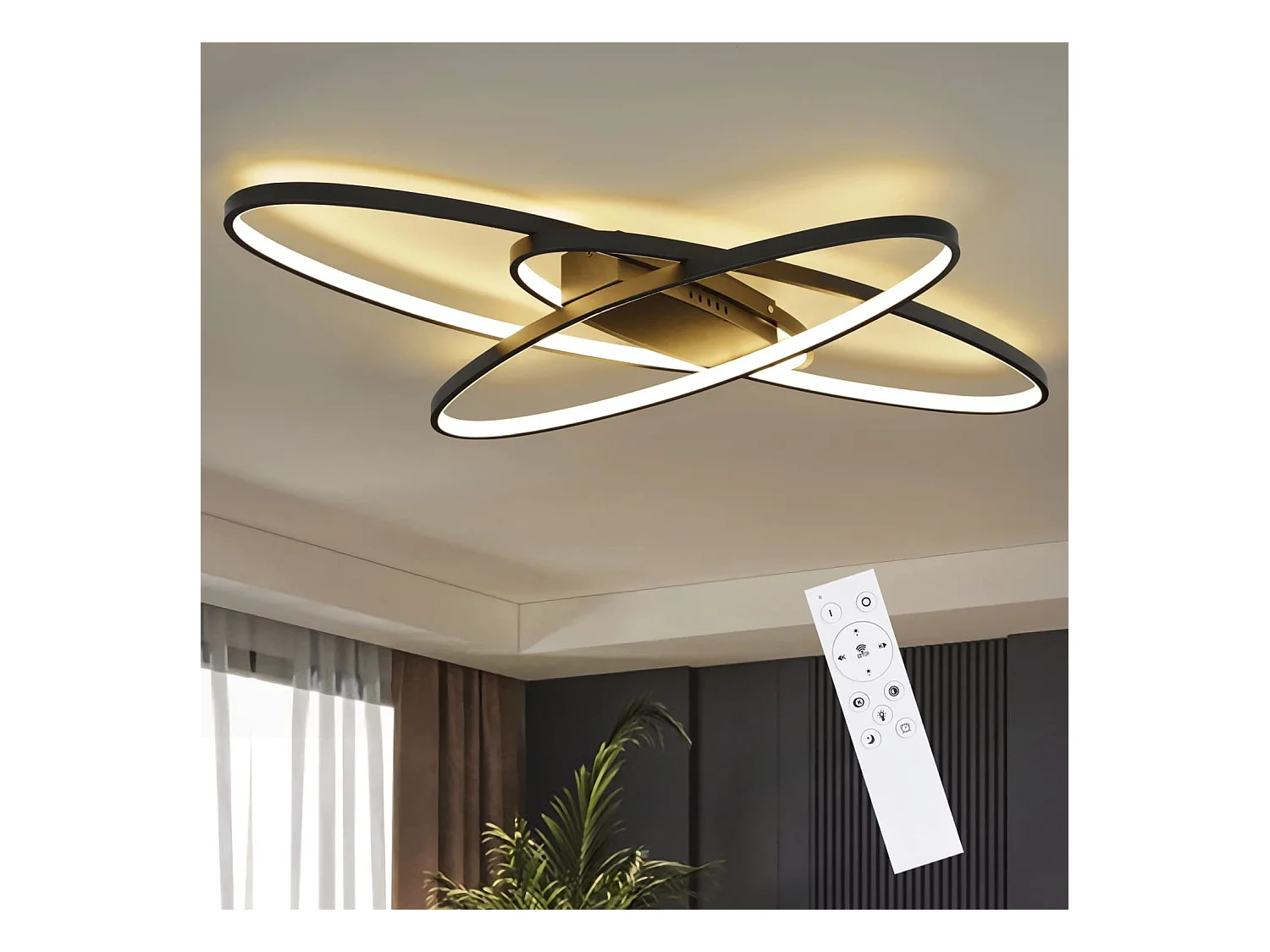 NETTLIFE Plafonnier LED Noir 75 W à intensité variable avec télécommande Intérieur Moderne pour Salon Chambre Cuisine Salle à Manger et Bureau