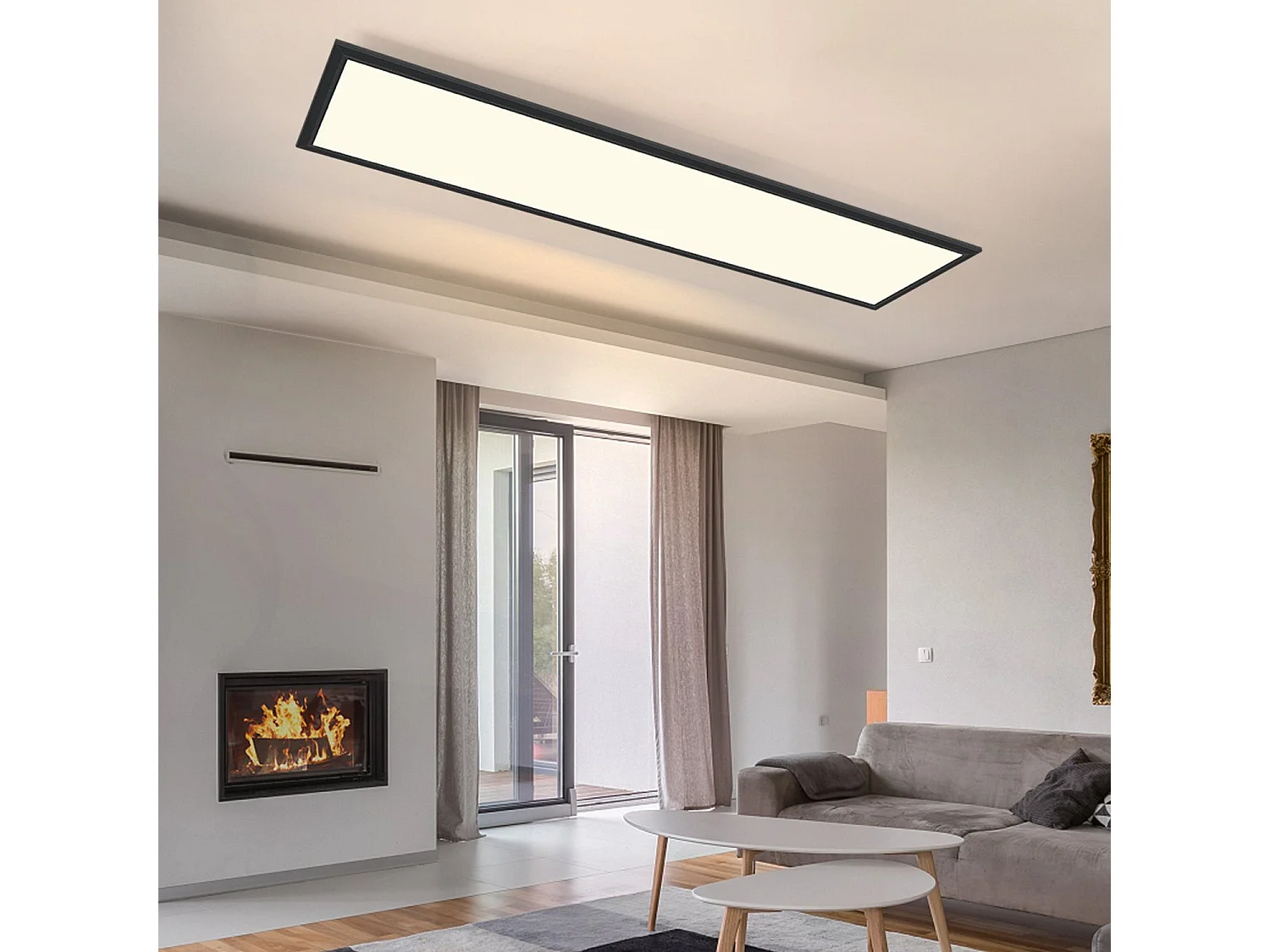 NETTLIFE Plafonnier LED 120x30CM 48W Panneau Noir Dimmable avec Télécommande pour Salon Moderne Bureau Cuisine Couloir