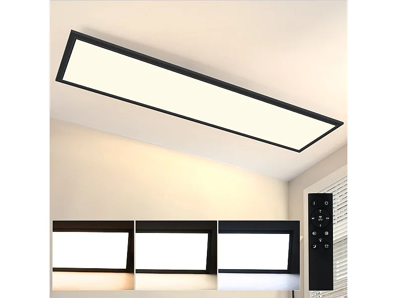 NETTLIFE Plafonnier LED 120x30CM 48W Panneau Noir Dimmable avec Télécommande pour Salon Moderne Bureau Cuisine Couloir