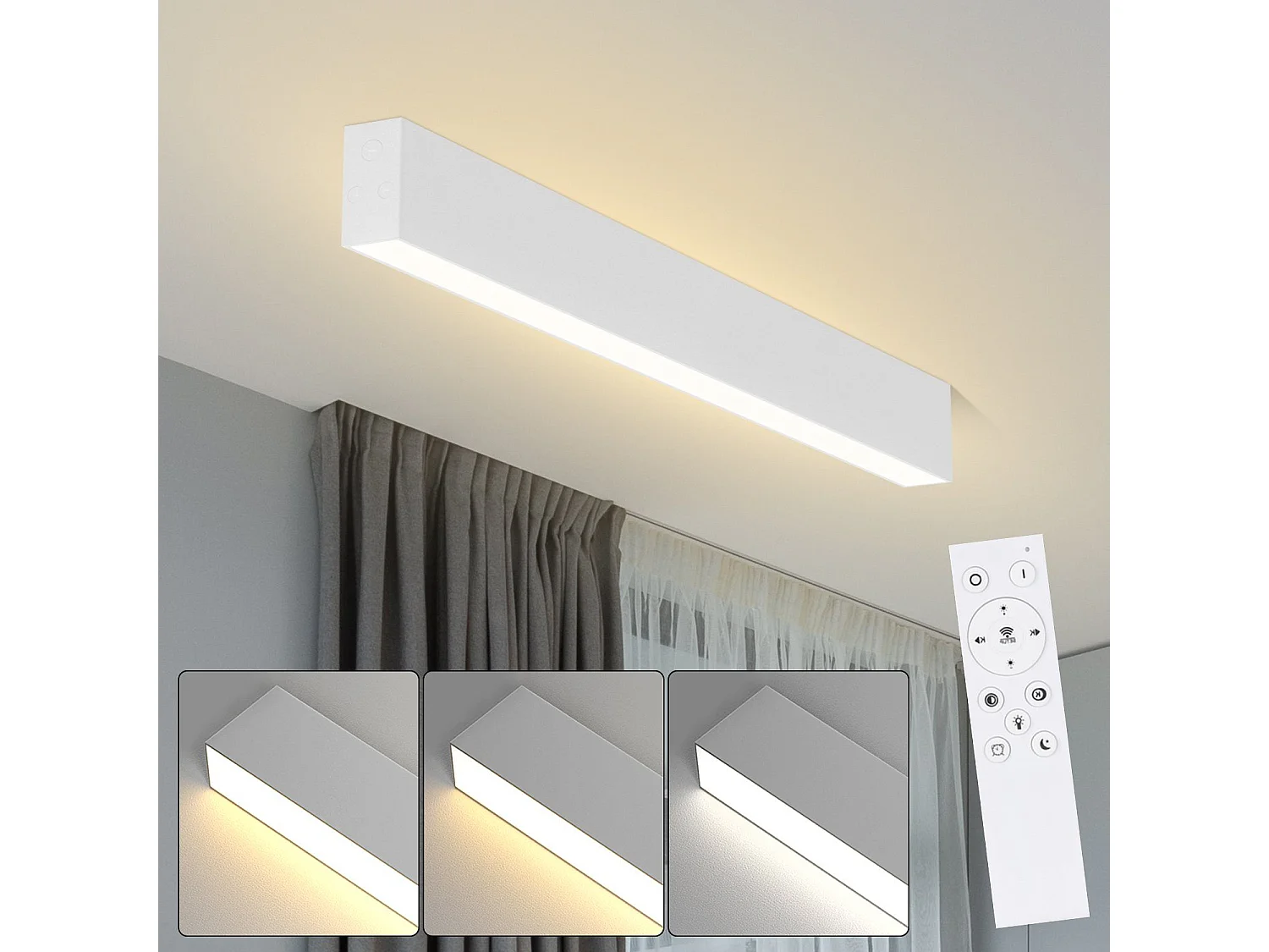 NETTLIFE Plafonnier LED Salon - 53,6 cm Lampe de Salon Lampe Longue Lampe de Cuisine Moderne Dimmable avec Télécommande 17 W Panneau de Bureau pour