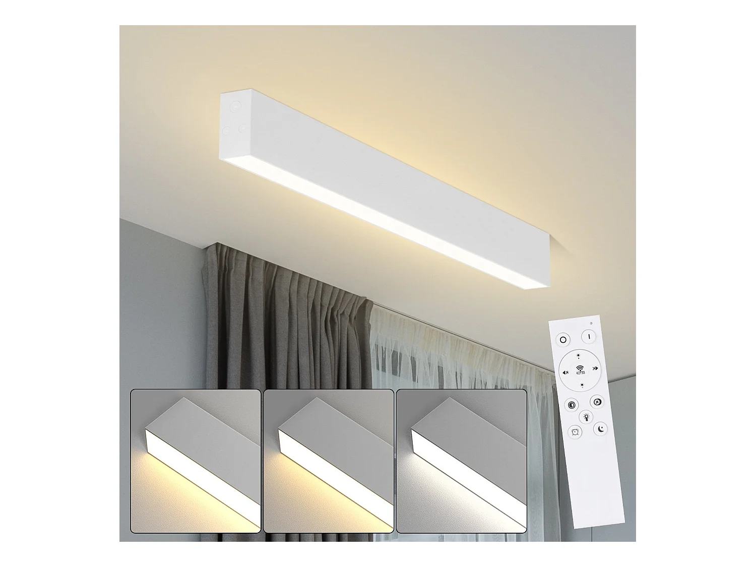 NETTLIFE Plafondlamp 53CM Wit Lange Bureaulamp Dimbaar LED Plafondverlichting met Afstandsbediening 17W moderne Lamp voor Slaapkamer | Keuken | Woonkamer