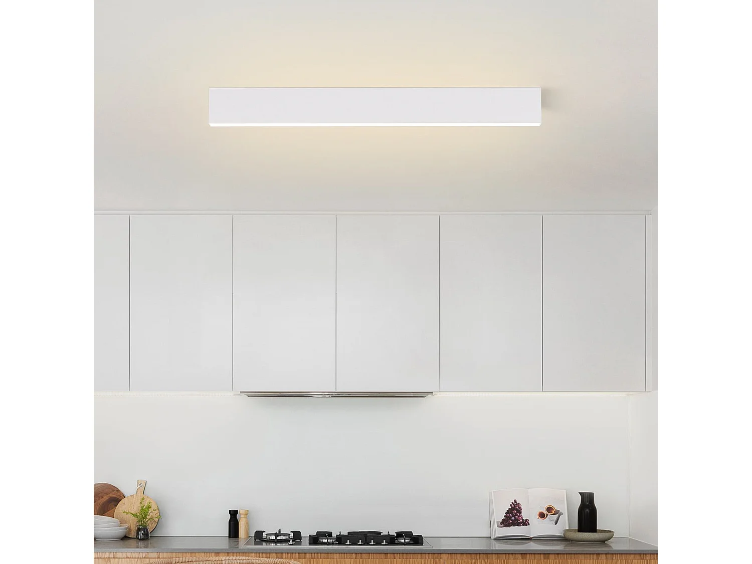 NETTLIFE Plafonnier LED Salon - 53,6 cm Lampe de Salon Lampe Longue Lampe de Cuisine Moderne Dimmable avec Télécommande 17 W Panneau de Bureau pour