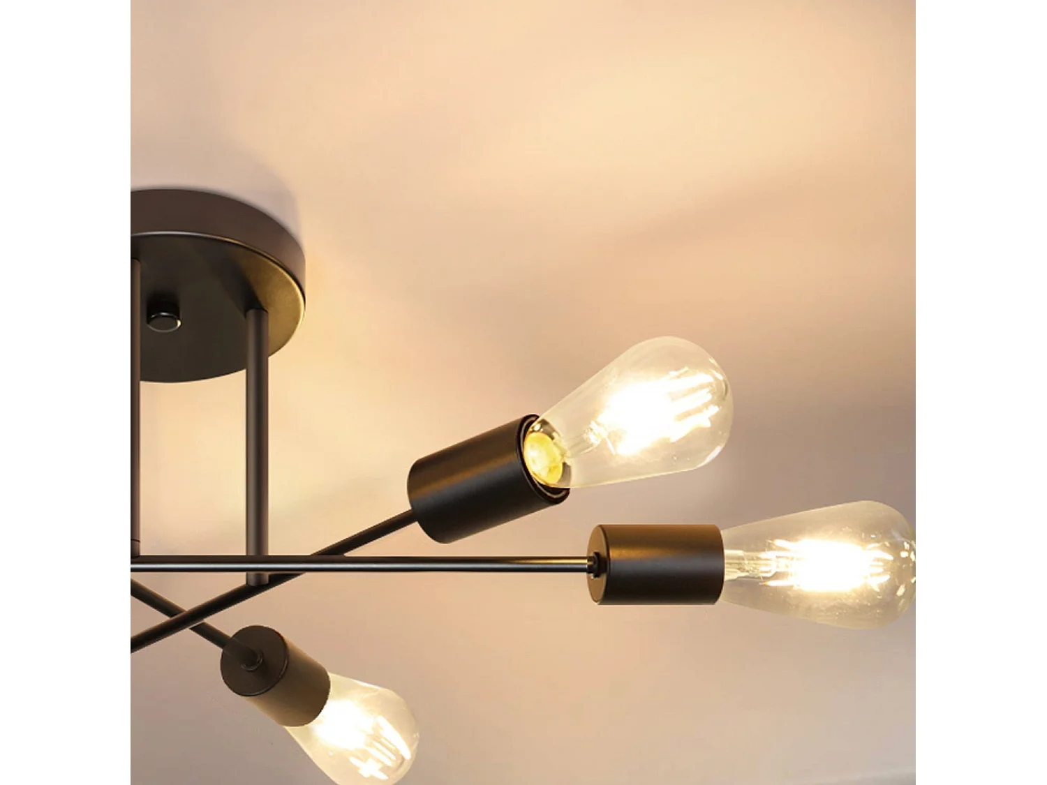 NETTLIFE Plafondlamp E27 - 6 Vlam - Zwart - Vintage Woonkamerlamp - Kroonluchter Slaapkamerlamp (zonder gloeilamp)