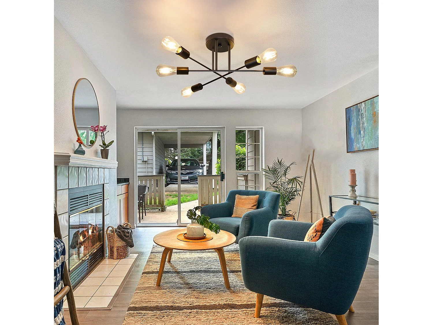 NETTLIFE Plafondlamp E27 - 6 Vlam - Zwart - Vintage Woonkamerlamp - Kroonluchter Slaapkamerlamp (zonder gloeilamp)