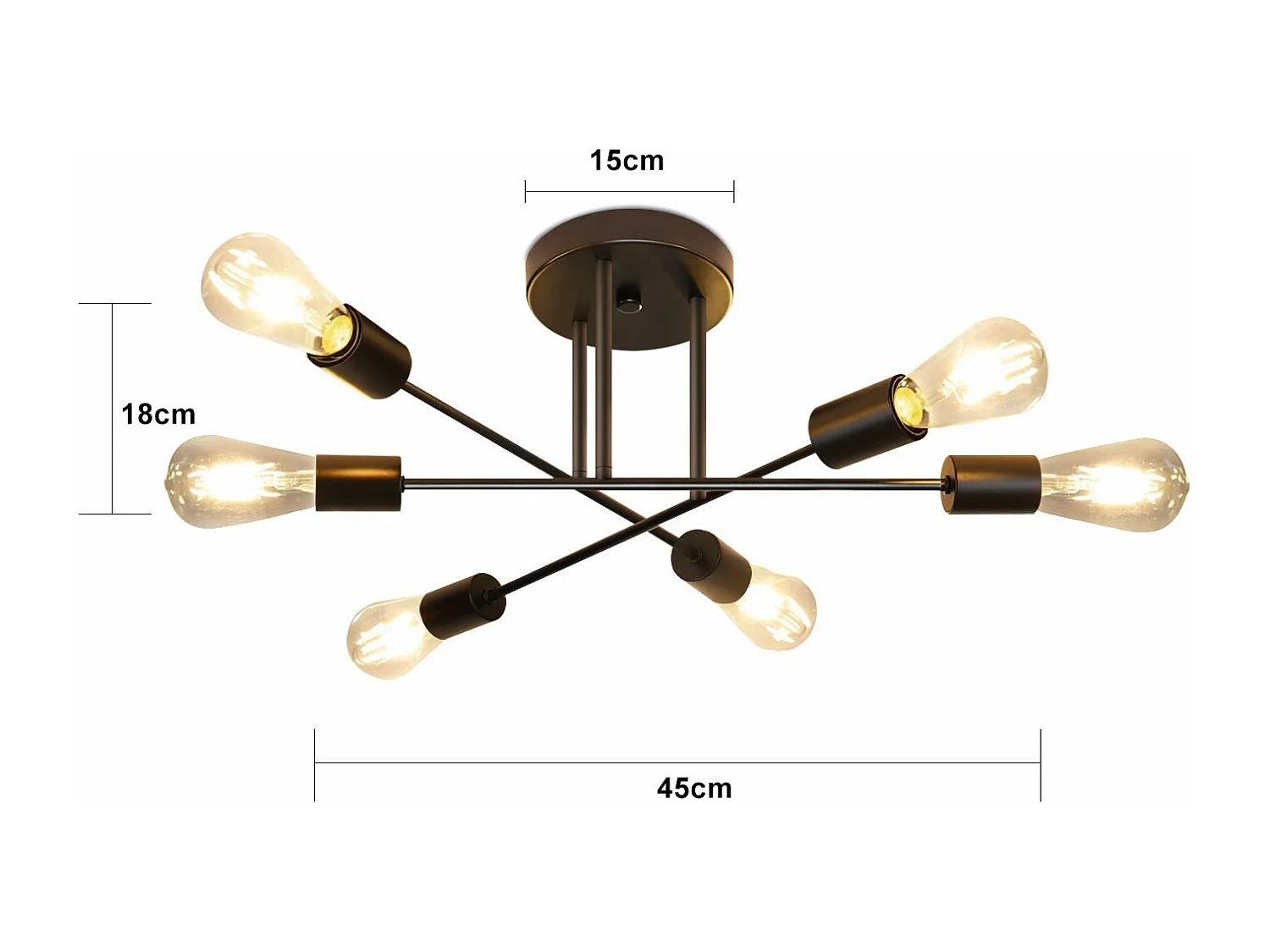 NETTLIFE Plafonnier Vintage 6 Ampoules Salon Industriel E27 Lustre Noir Rétro Lampe de Chambre à Coucher Style Rustique Lampe de Table à Manger