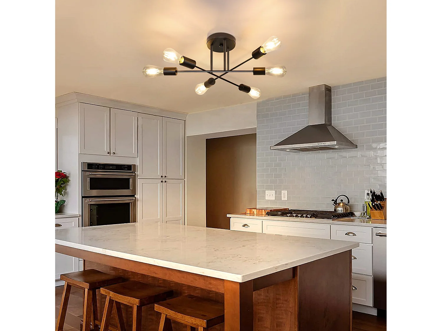 NETTLIFE Plafonnier Vintage 6 Ampoules Salon Industriel E27 Lustre Noir Rétro Lampe de Chambre à Coucher Style Rustique Lampe de Table à Manger