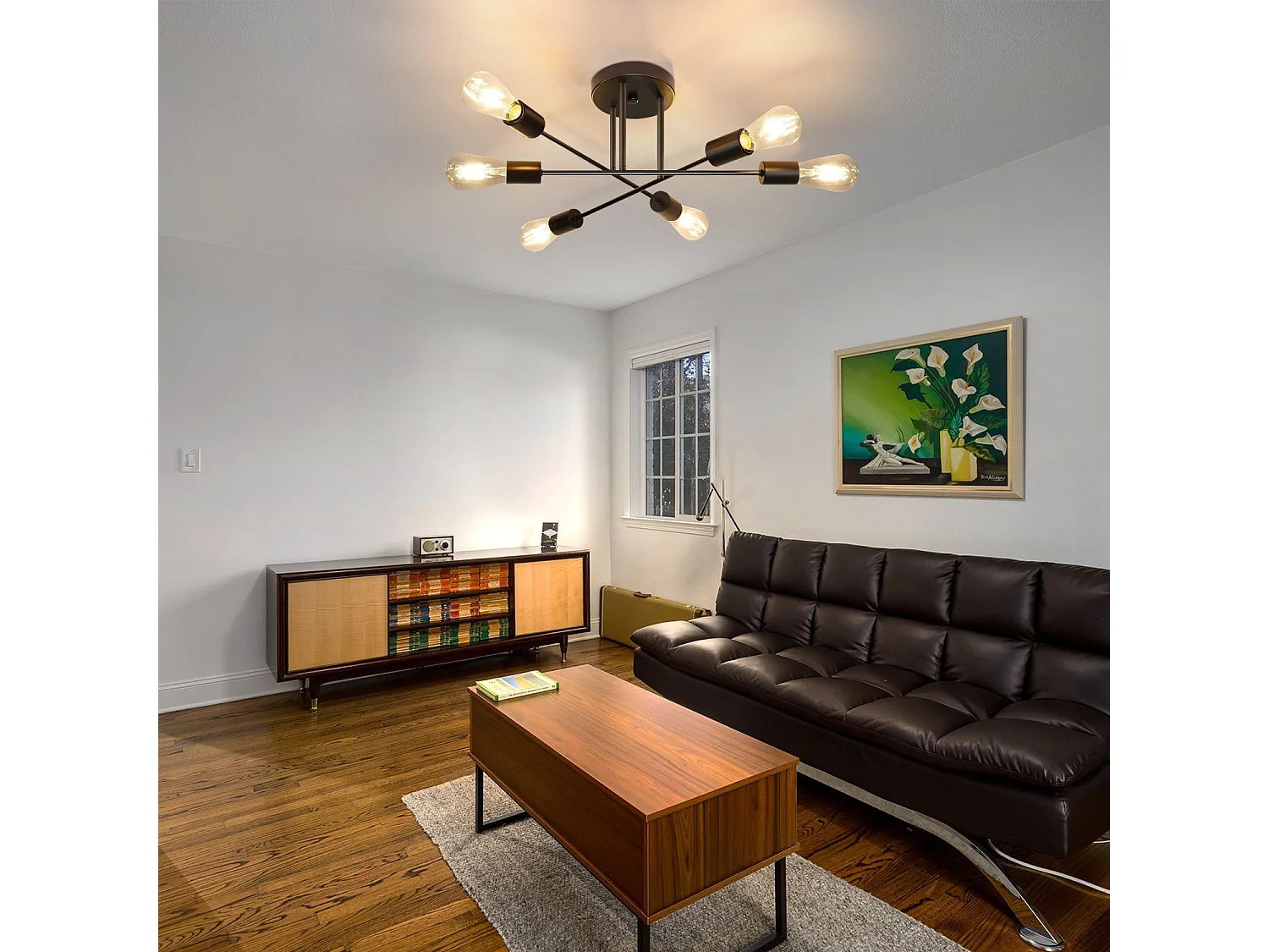 NETTLIFE Plafonnier Vintage 6 Ampoules Salon Industriel E27 Lustre Noir Rétro Lampe de Chambre à Coucher Style Rustique Lampe de Table à Manger