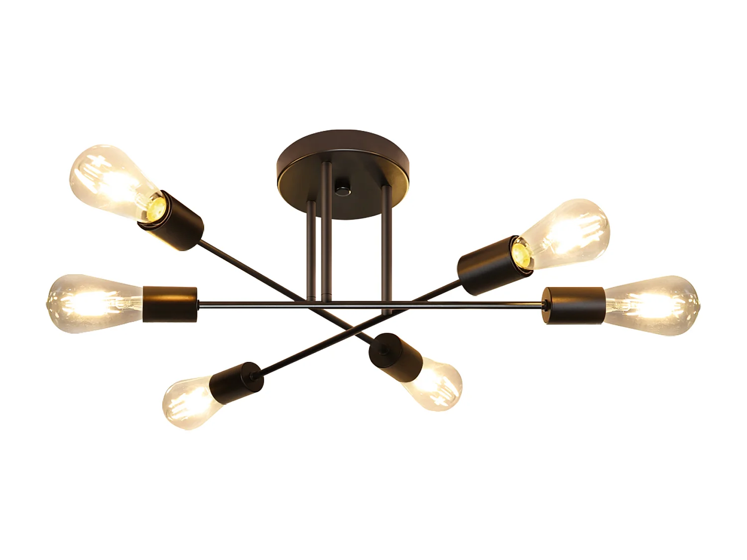 NETTLIFE Plafonnier Vintage 6 Ampoules Salon Industriel E27 Lustre Noir Rétro Lampe de Chambre à Coucher Style Rustique Lampe de Table à Manger