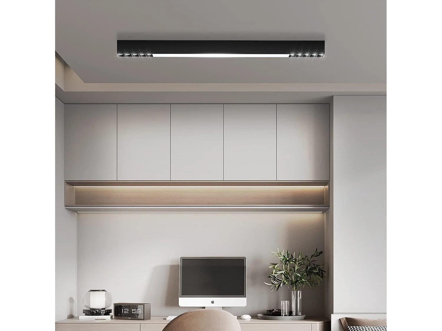 NETTLIFE Lámpara de Techo LED Negra Lámpara de Sala de Estar Regulable Moderna de 25 W de Largo con Control Remoto de 80 CM para Dormitorio de Oficina