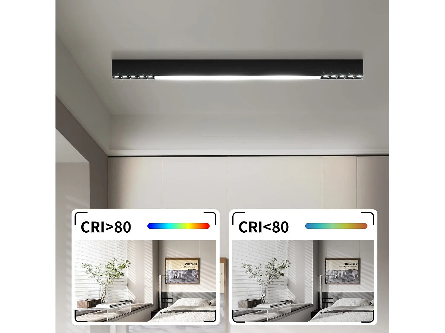 NETTLIFE Plafonnier LED Noir 25W Longue Moderne Dimmable Lampe de Salon avec Télécommande 80CM pour Bureau Chambre à Coucher