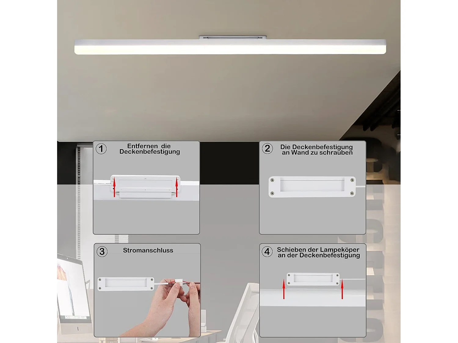 NETTLIFE Plafonnier LED blanc 4000K 36W 90CM lampe de cuisine lumière du jour : lampe pour cuisine salon chambre salle à manger balcon couloir