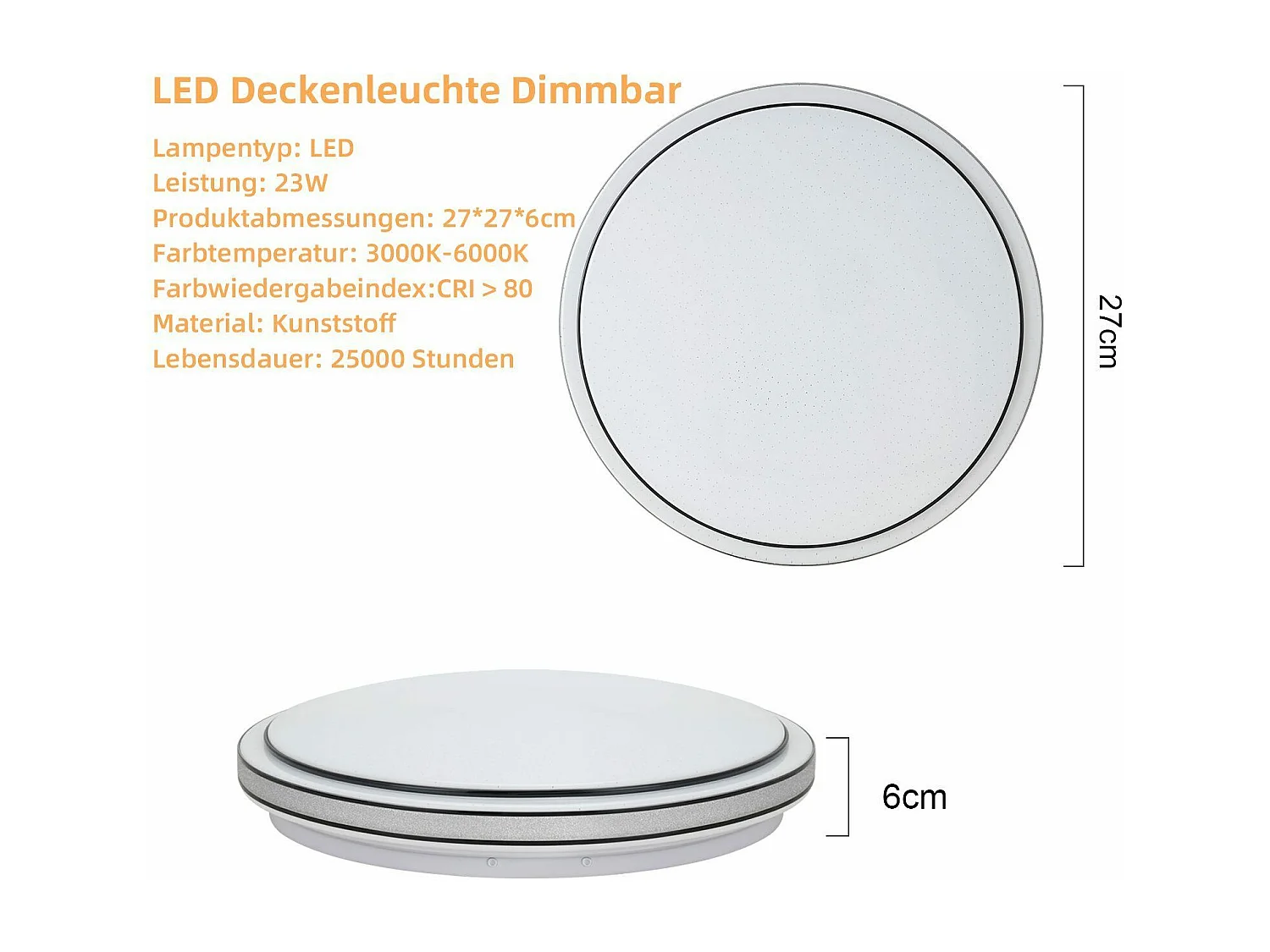 NETTLIFE Plafondlamp LED - Rond - 27cm - Zwart - Moderne Sterrenhemel Design - Dimbaar - met Afstandsbediening - 23W Slaapkamerlamp - voor Woonkamer | Keuken | Gang