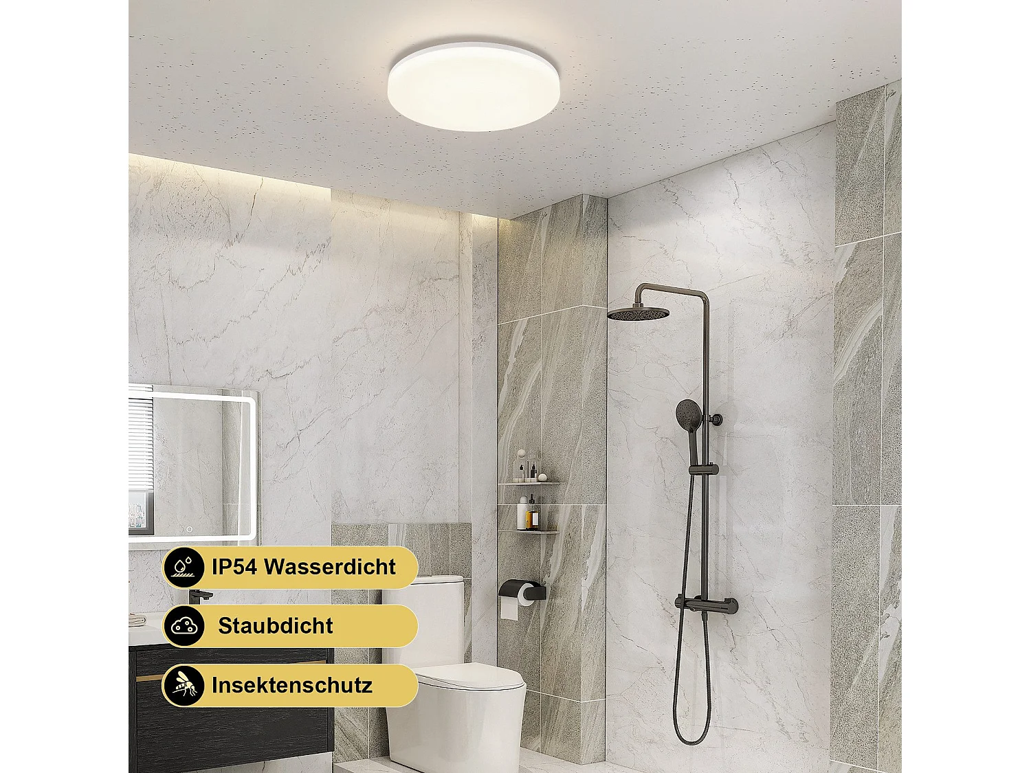 NETTLIFE Plafondlamp LED plat - ronde - dimbaar met afstandsbediening 18W - IP54 waterdicht - Ø22CM slaapkamerlamp voor keuken hal badkamer