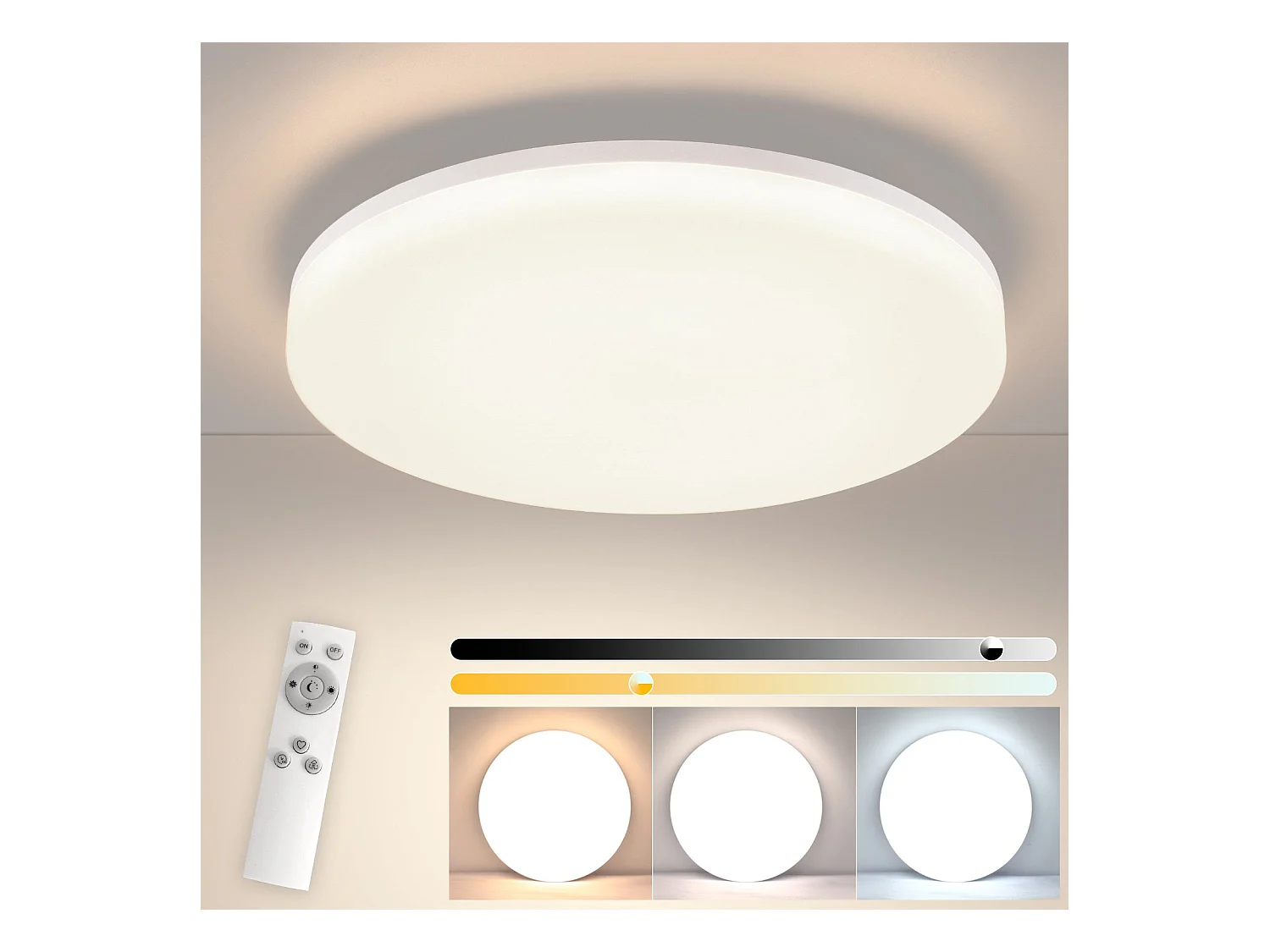 NETTLIFE Plafonnier LED 18W 22CM Rond IP54 Plat Dimmable Chambre Salle de Bain Lampe avec Télécommande pour Couloir de Cuisine